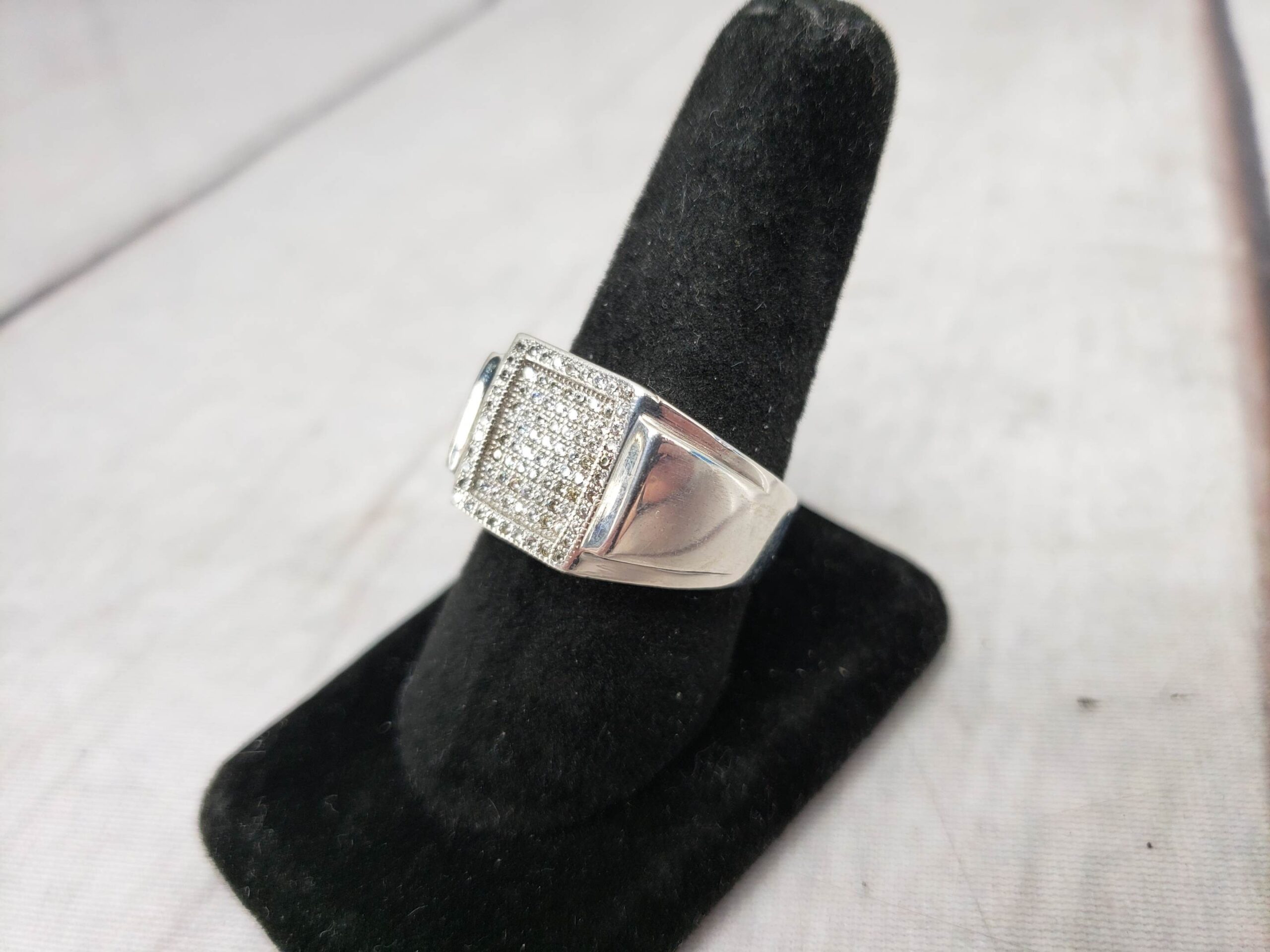 Ring SS Mens Sz 10 7.0DWT .925 Sterling Silver, Covered in Clear Stones