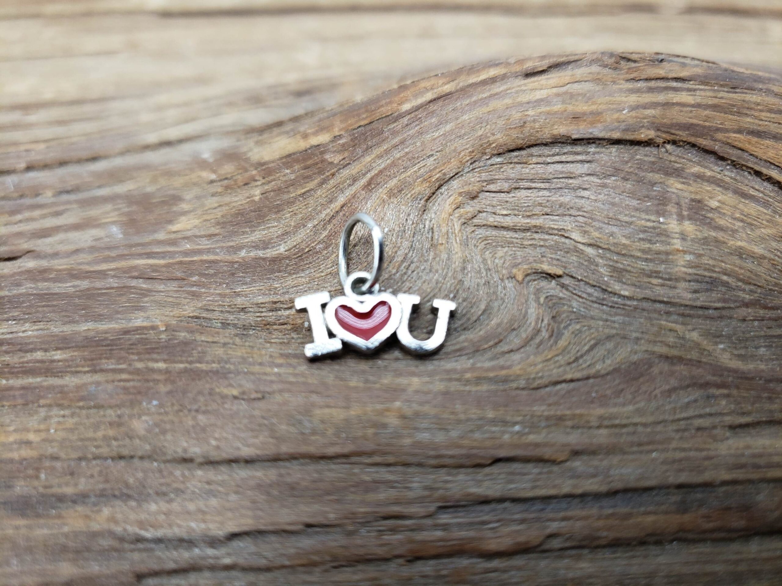 Pendant SS Women 0.33DWT .925 Sterling Silver, Vintage I Love You w/ Red Heart Small Pendant Charm