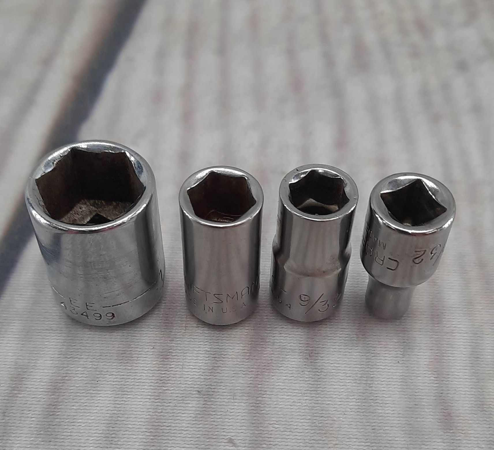 Craftsman USA SAE 6pt 1/4″ dr Sockets ~ Lot of 4 ~ 1/2″, 5/16″, 9/32″, 5/32″
