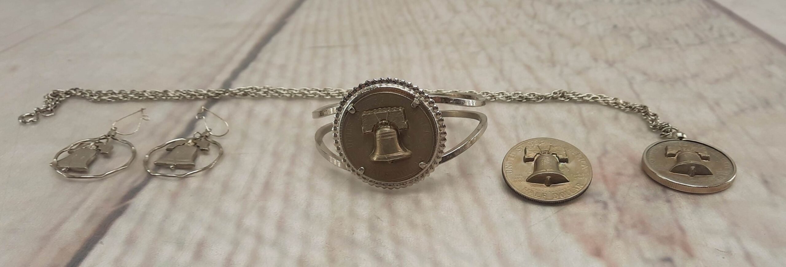 Vintage 1976 Bicentennial Pendant Necklace Bronze Tone Round Bell Jewelry/Earrings/Lapel Pin/Bracelet [Lot 4]