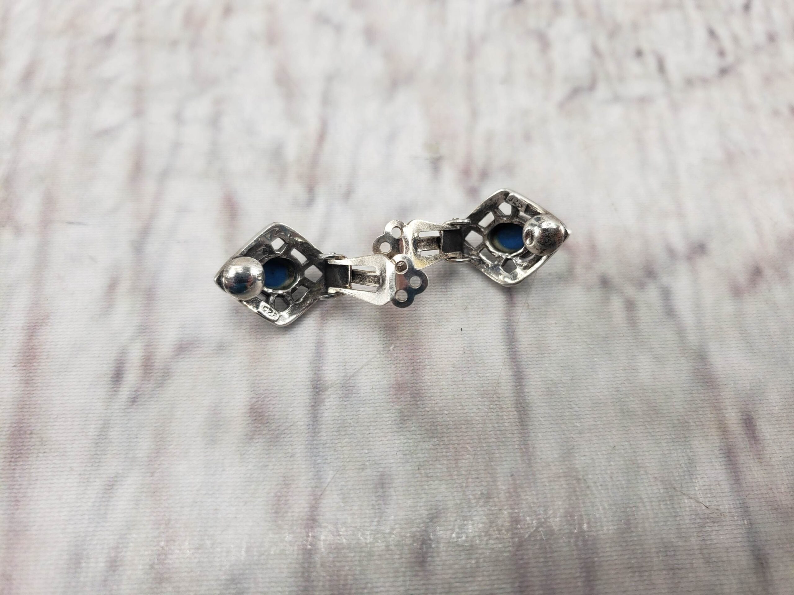 Earrings SS Women Clip-On 3.90DWT .925 Sterling Silver, Vintage Turquoise