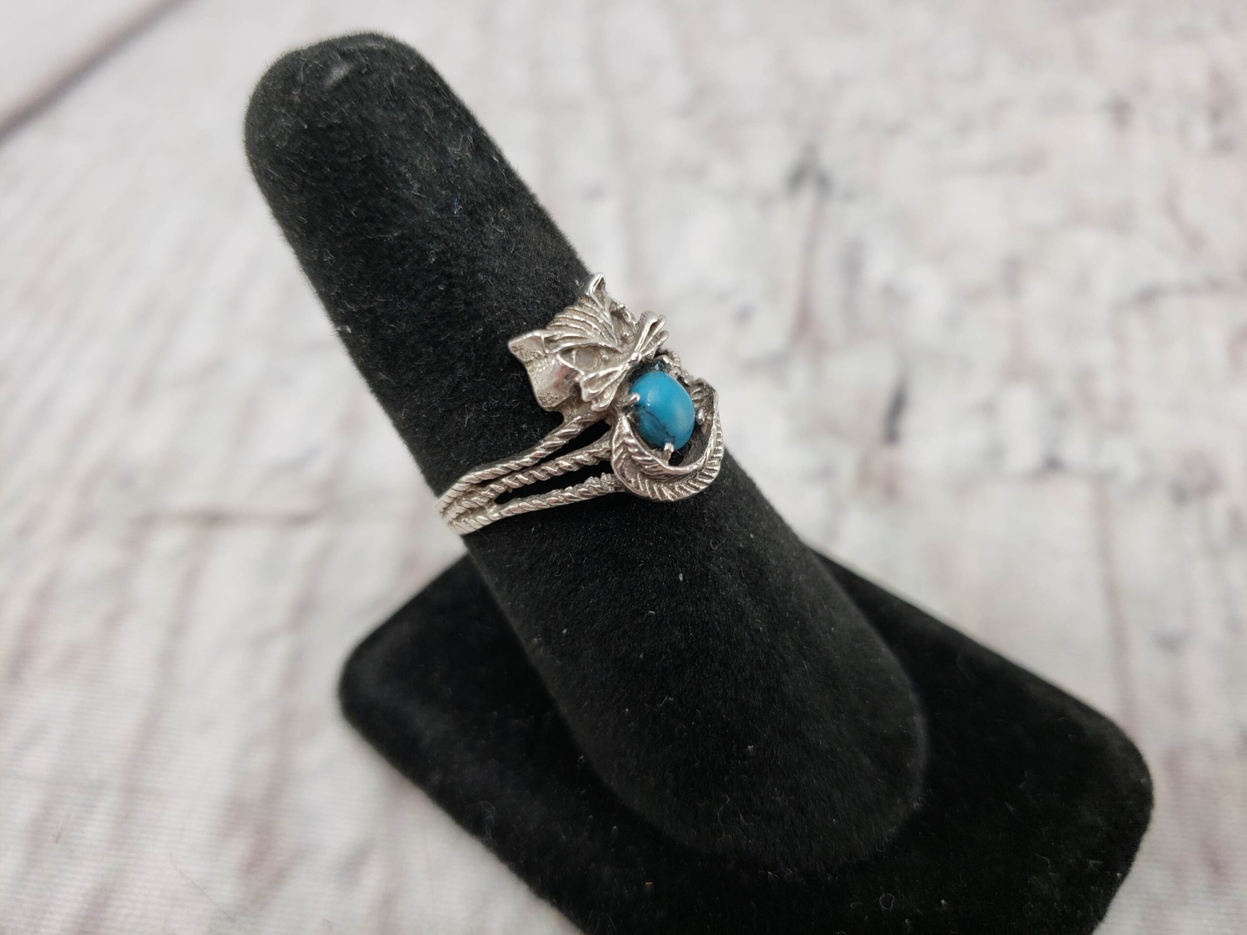 Ring SS Women Sz 8 1.80DWT .925 Sterling Silver, Turquoise Cat Ring