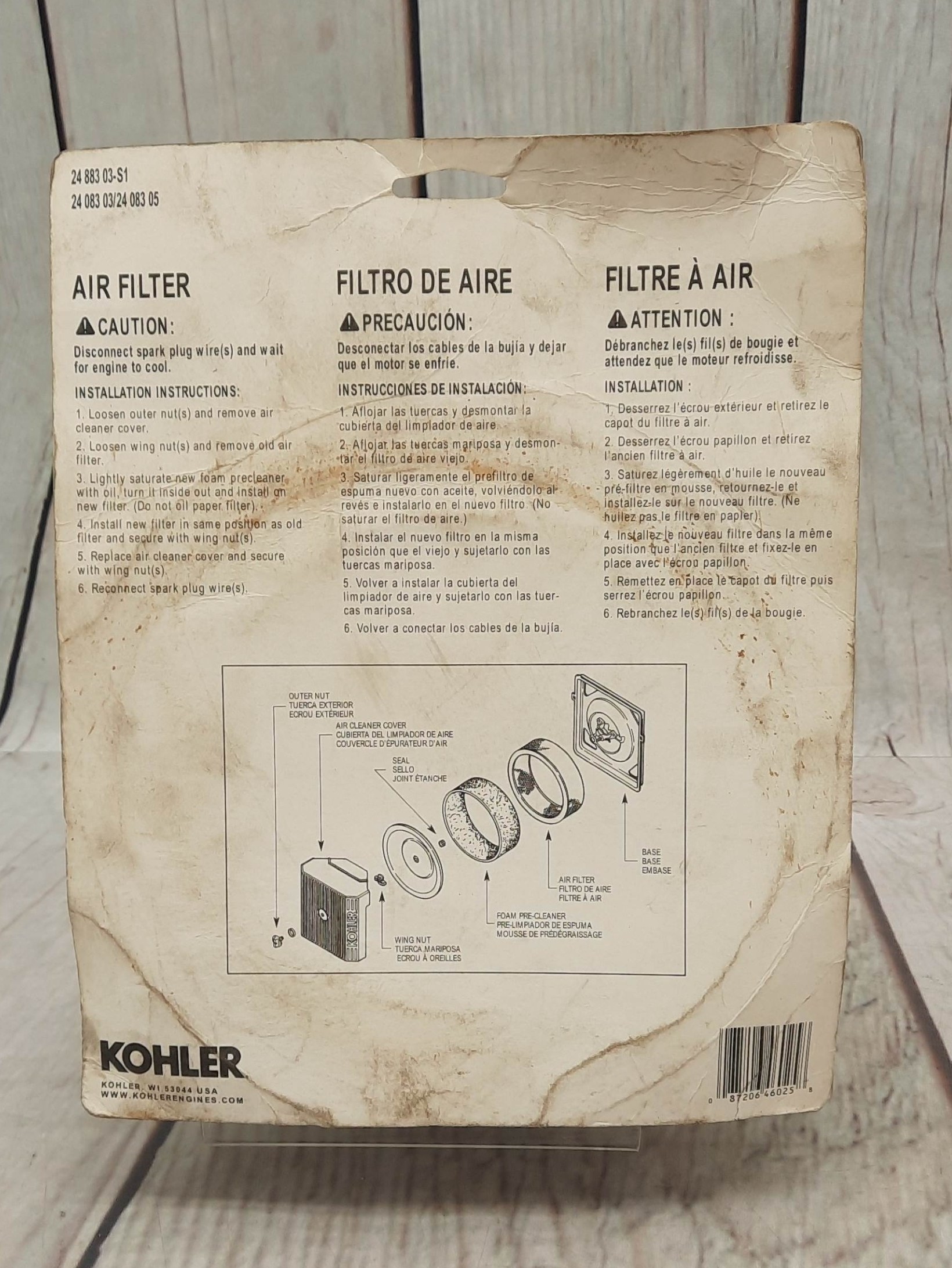 Kohler Genuine Parts #24-883-03-S1 Air Filter for CH/CV25 AND Command Pro CH-18-30 HP Engines NOS
