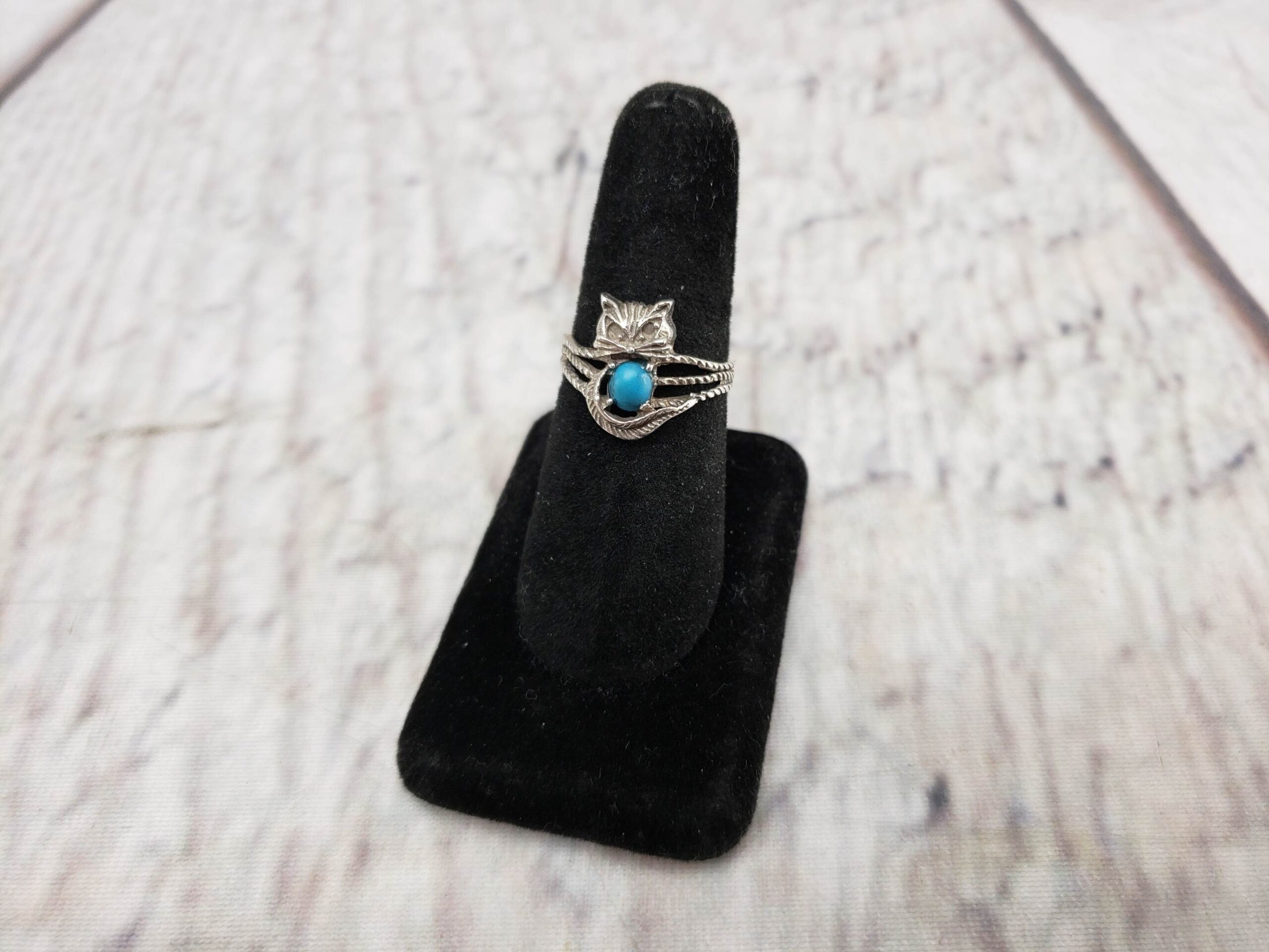 Ring SS Women Sz 8 1.80DWT .925 Sterling Silver, Turquoise Cat Ring