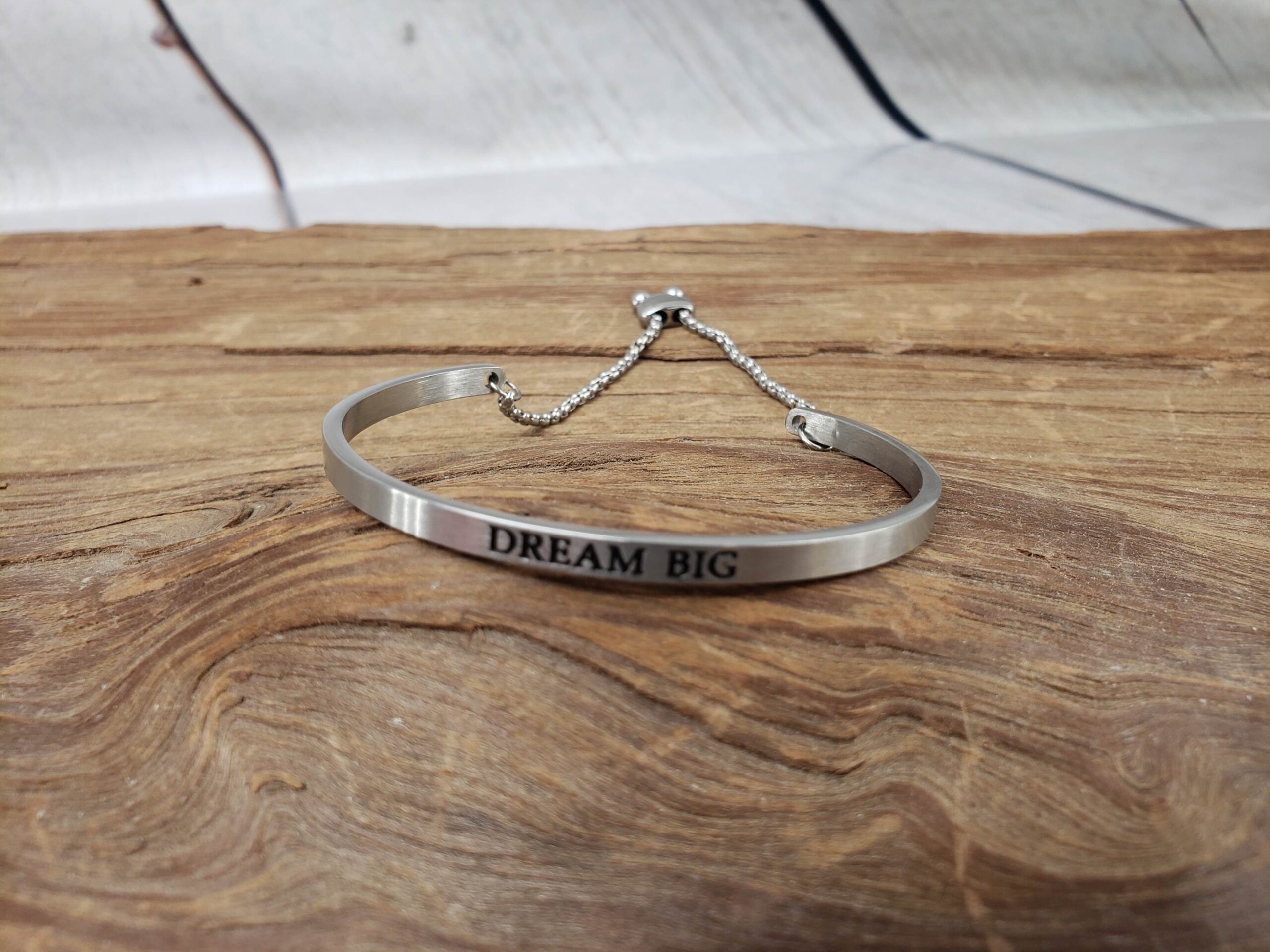 Bracelet SS Women 5-6″ IC w/ Adjustable Chain, 6.62DWT Stainless Steel, Dream Big