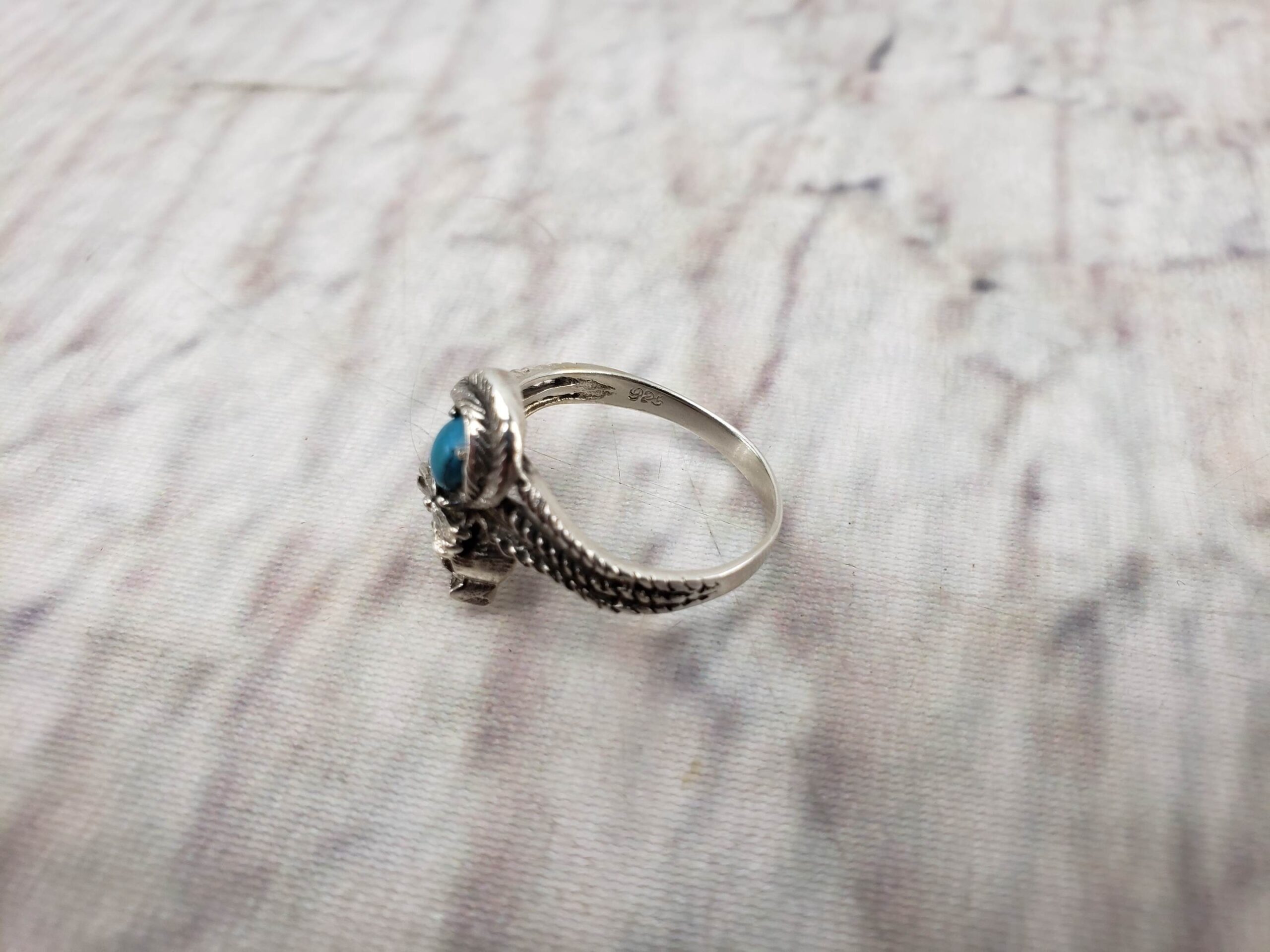 Ring SS Women Sz 8 1.80DWT .925 Sterling Silver, Turquoise Cat Ring