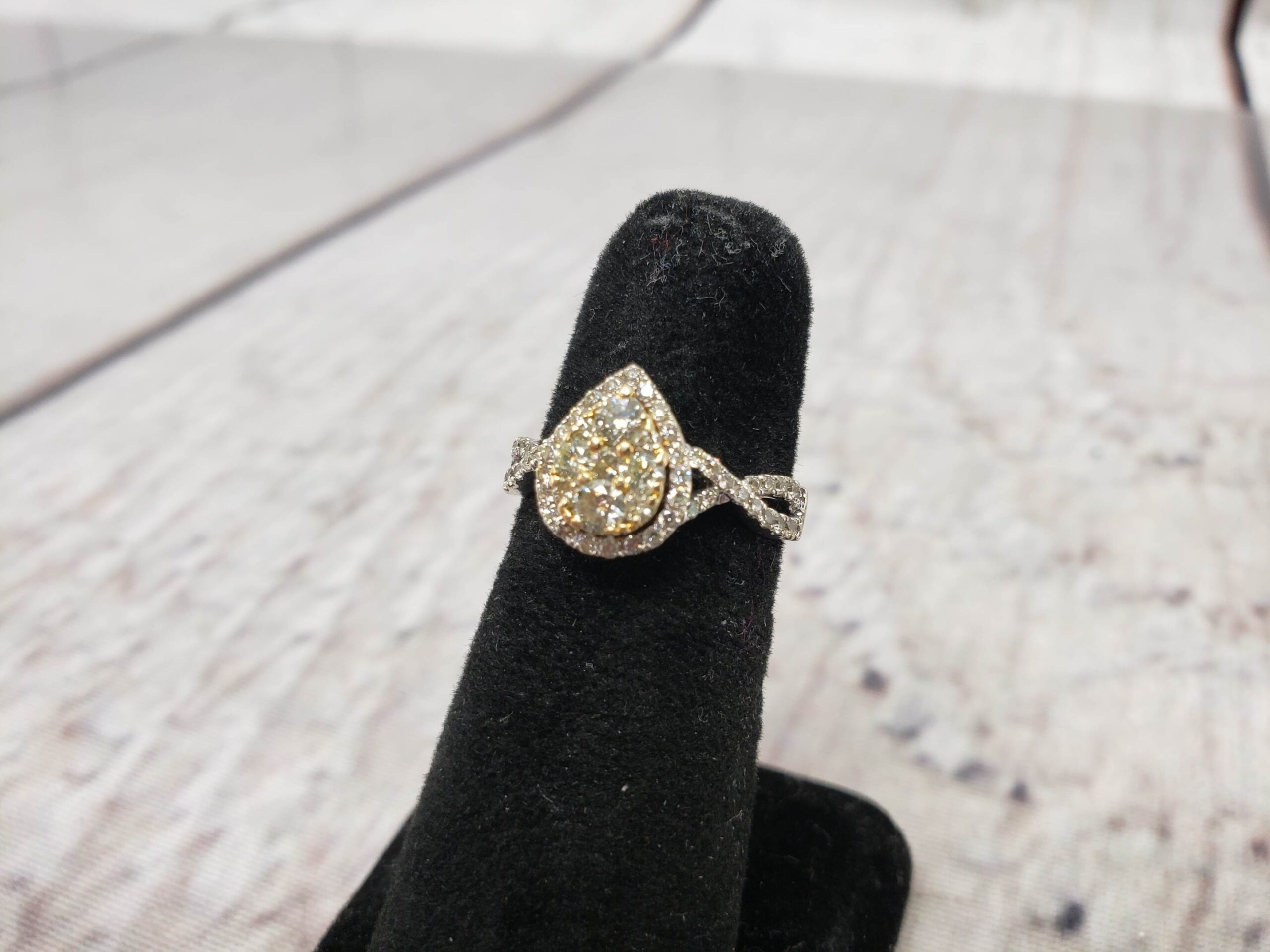 Ring TT Women Sz 5.5 2.10DWT 14k White Gold with Yellow Gold Accents, Diamonds