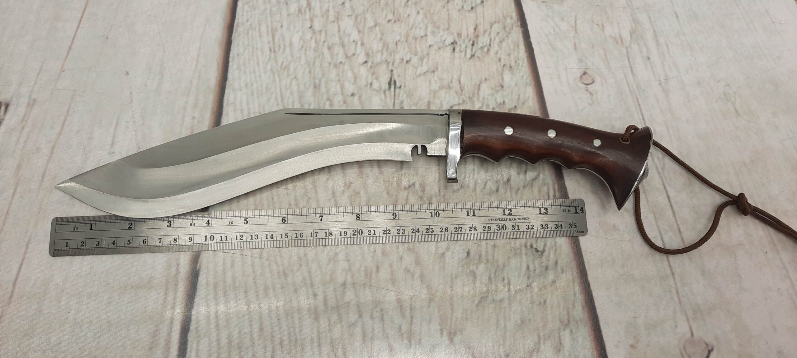 Kukri NEPAL BROWN WOOD SILVER KUKRI W SHEATH Knives-Imported
