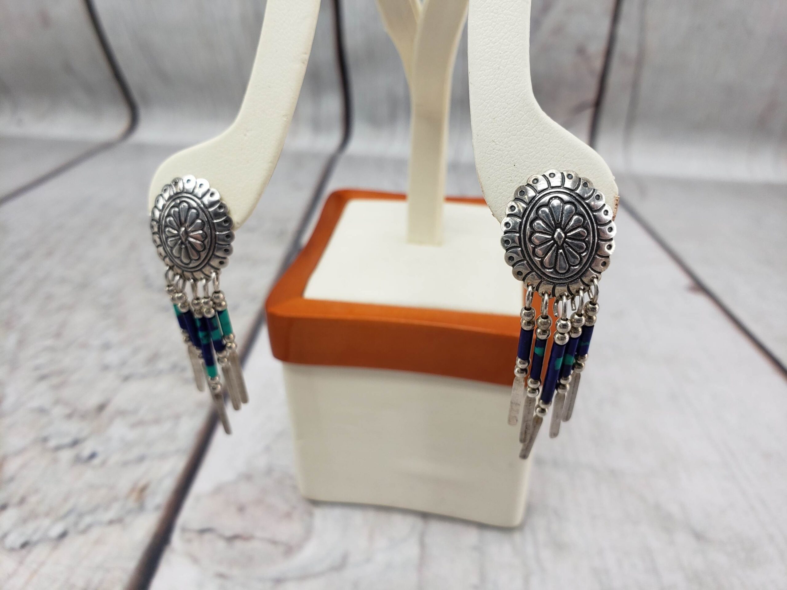 Earrings SS Women Stud/Drop 2.82DWT .925 Sterling Silver Turquoise Vintage