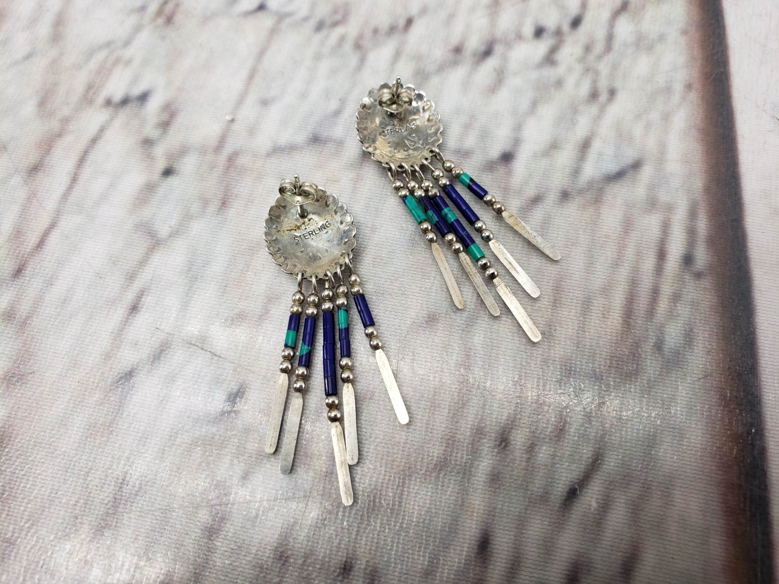 Earrings SS Women Stud/Drop 2.82DWT .925 Sterling Silver Turquoise Vintage