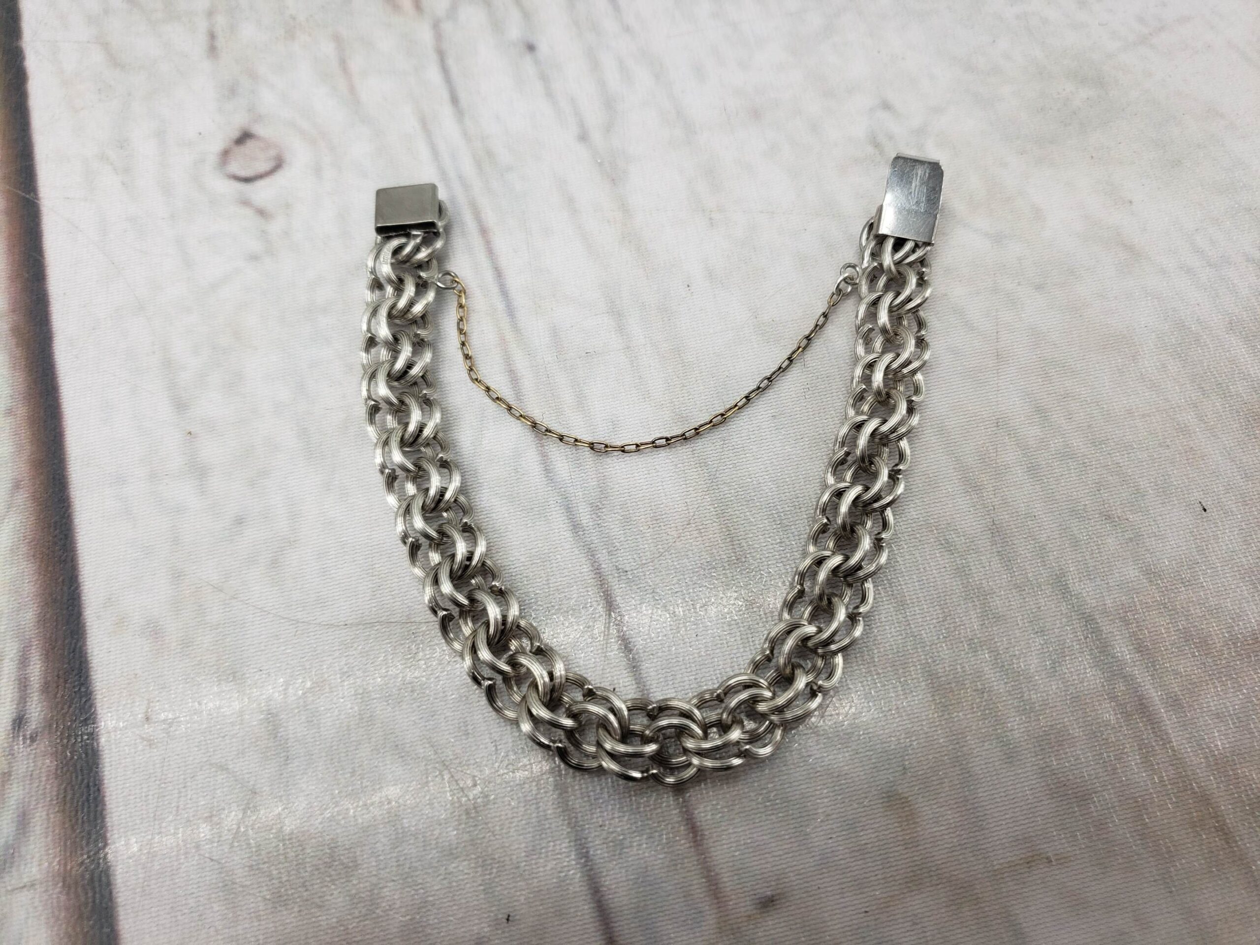 Bracelet SS Women 8″ Antique Art Deco Double Rolo Chain, 17.7DWT .925 Sterling Silver