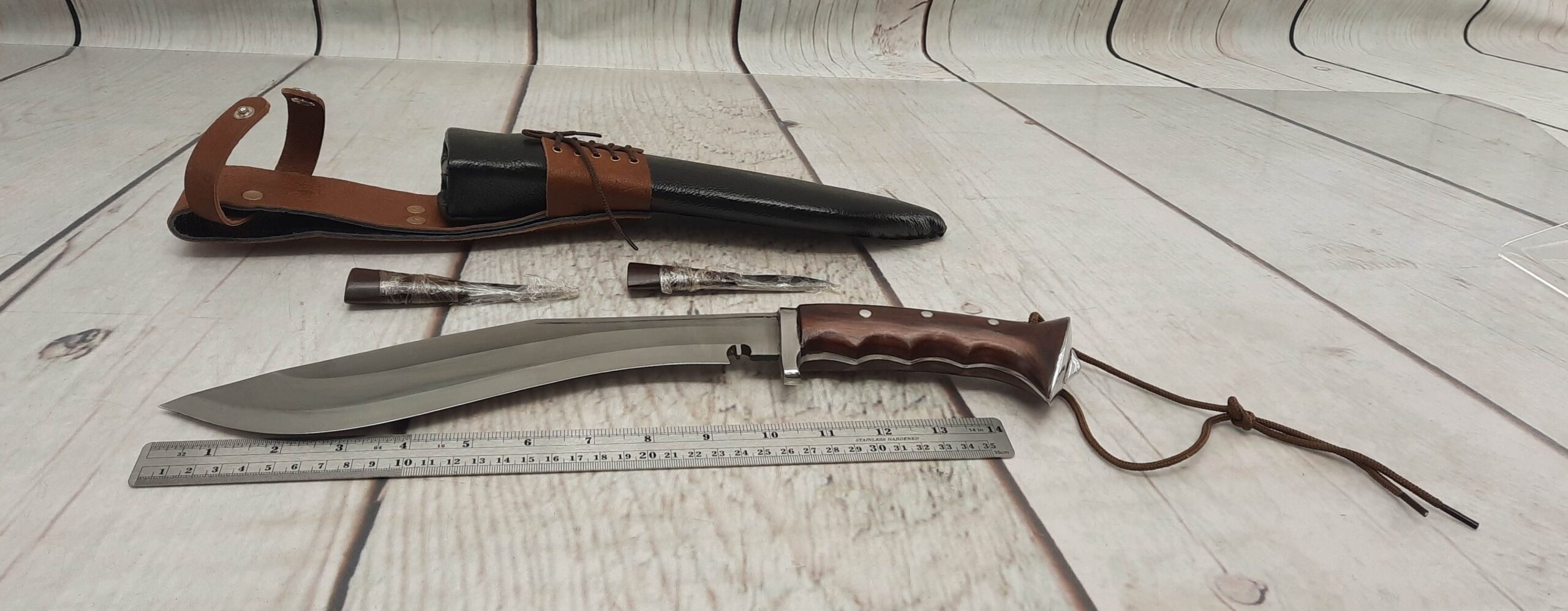 Kukri NEPAL BROWN WOOD SILVER KUKRI W SHEATH Knives-Imported