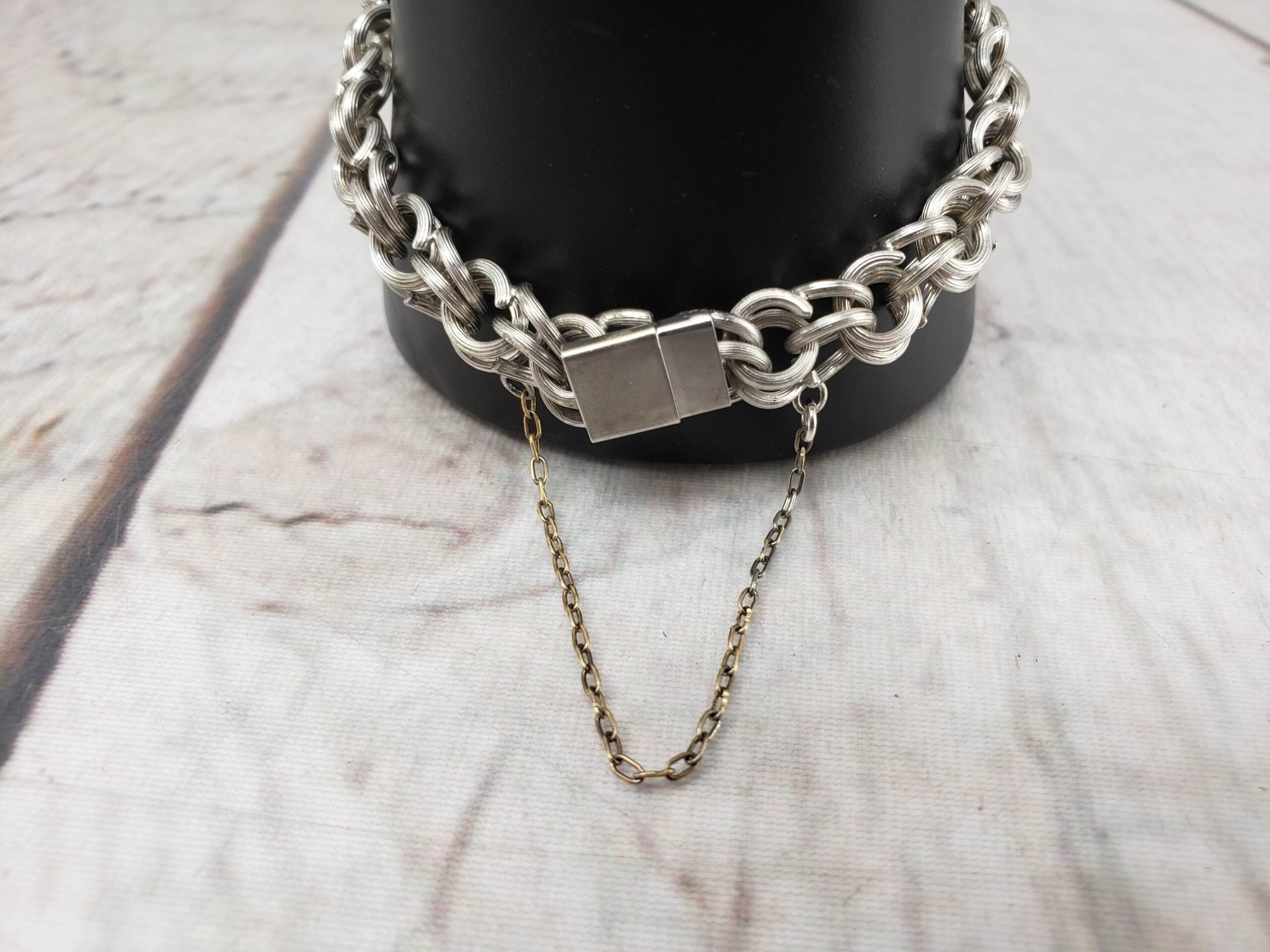 Bracelet SS Women 8″ Antique Art Deco Double Rolo Chain, 17.7DWT .925 Sterling Silver