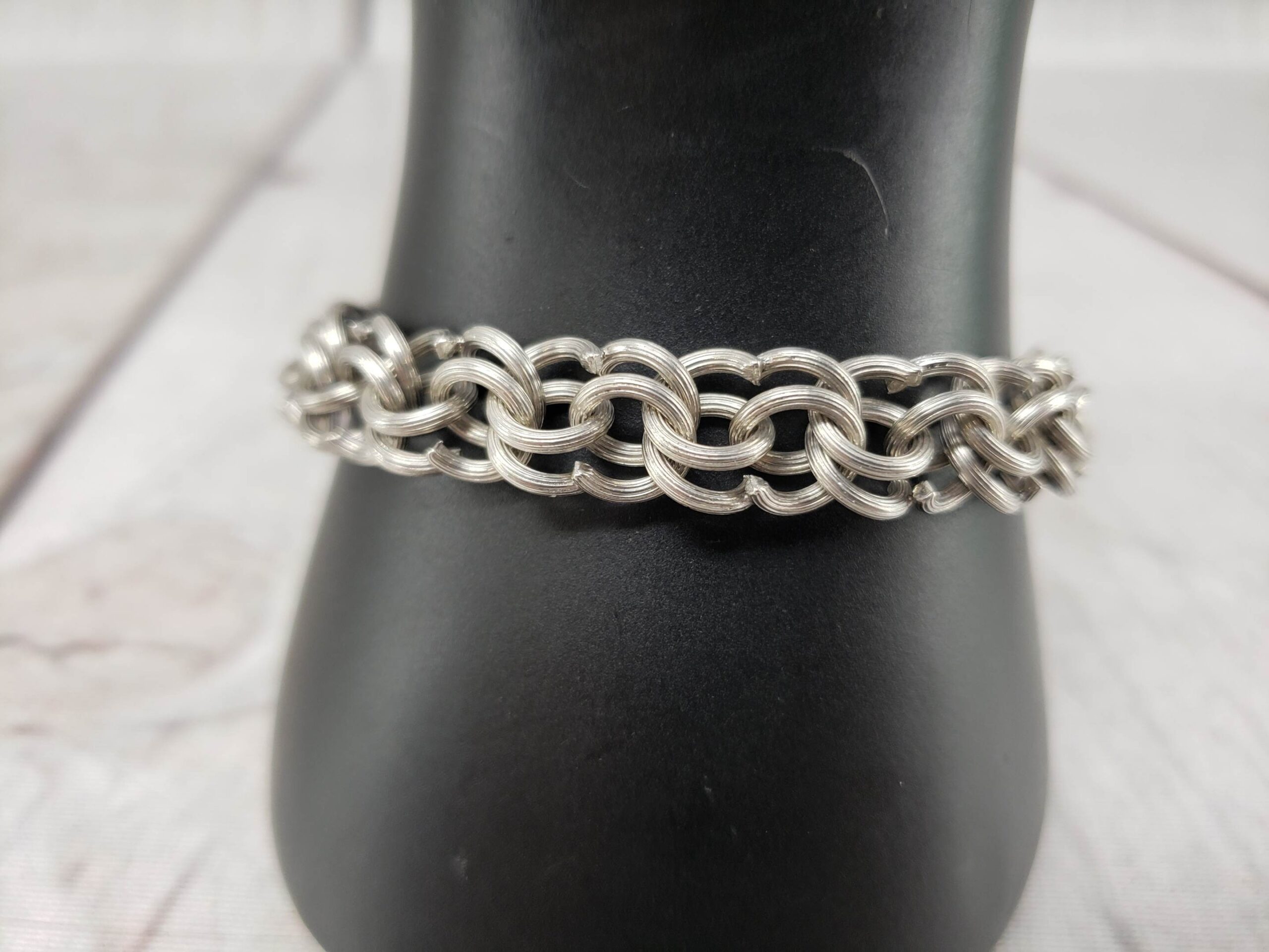 Bracelet SS Women 8″ Antique Art Deco Double Rolo Chain, 17.7DWT .925 Sterling Silver