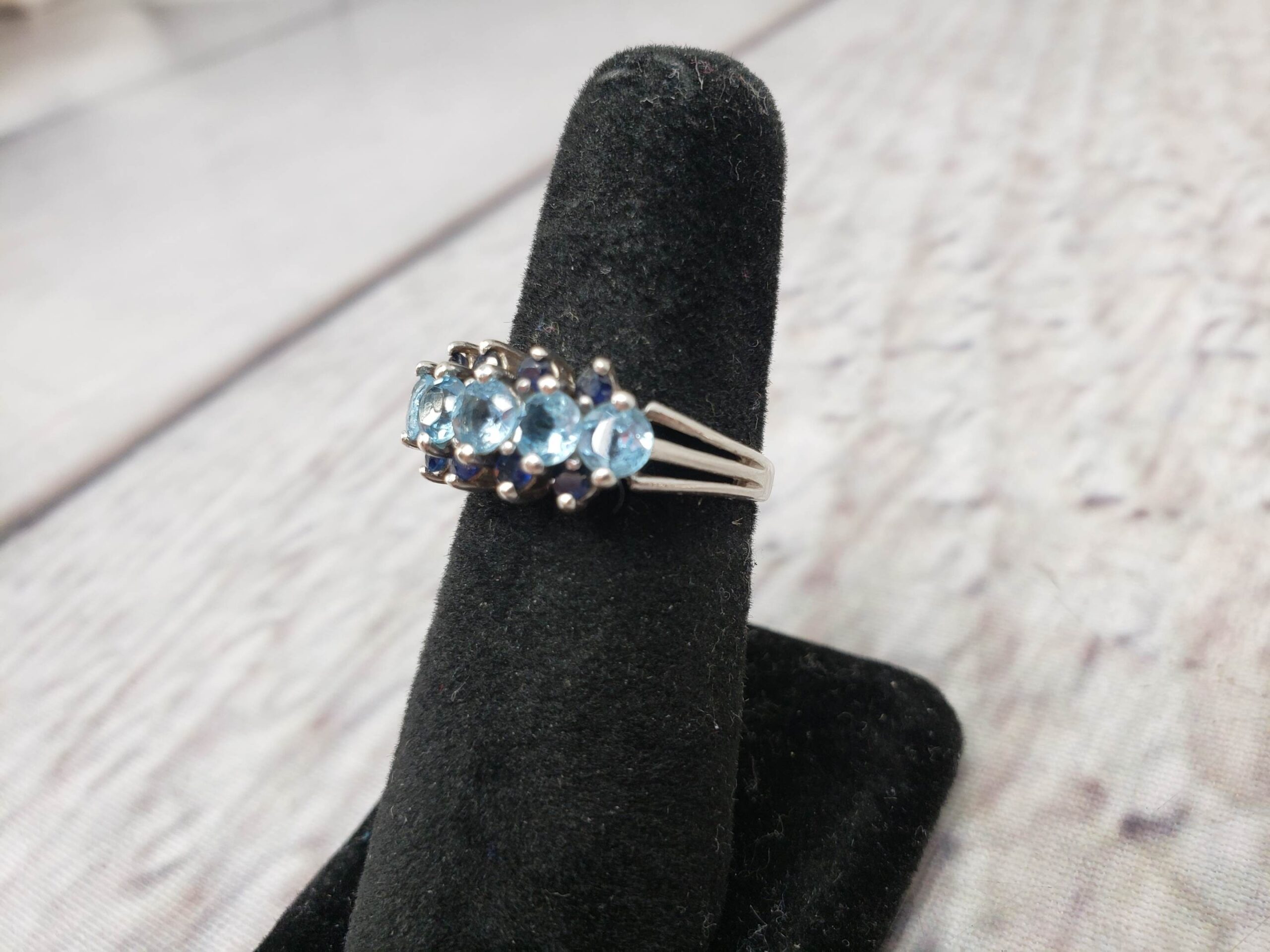 Ring SS Women Sz 7 2.43DWT .925 Sterling Silver, Vintage Blue Topaz & Sapphire Ring