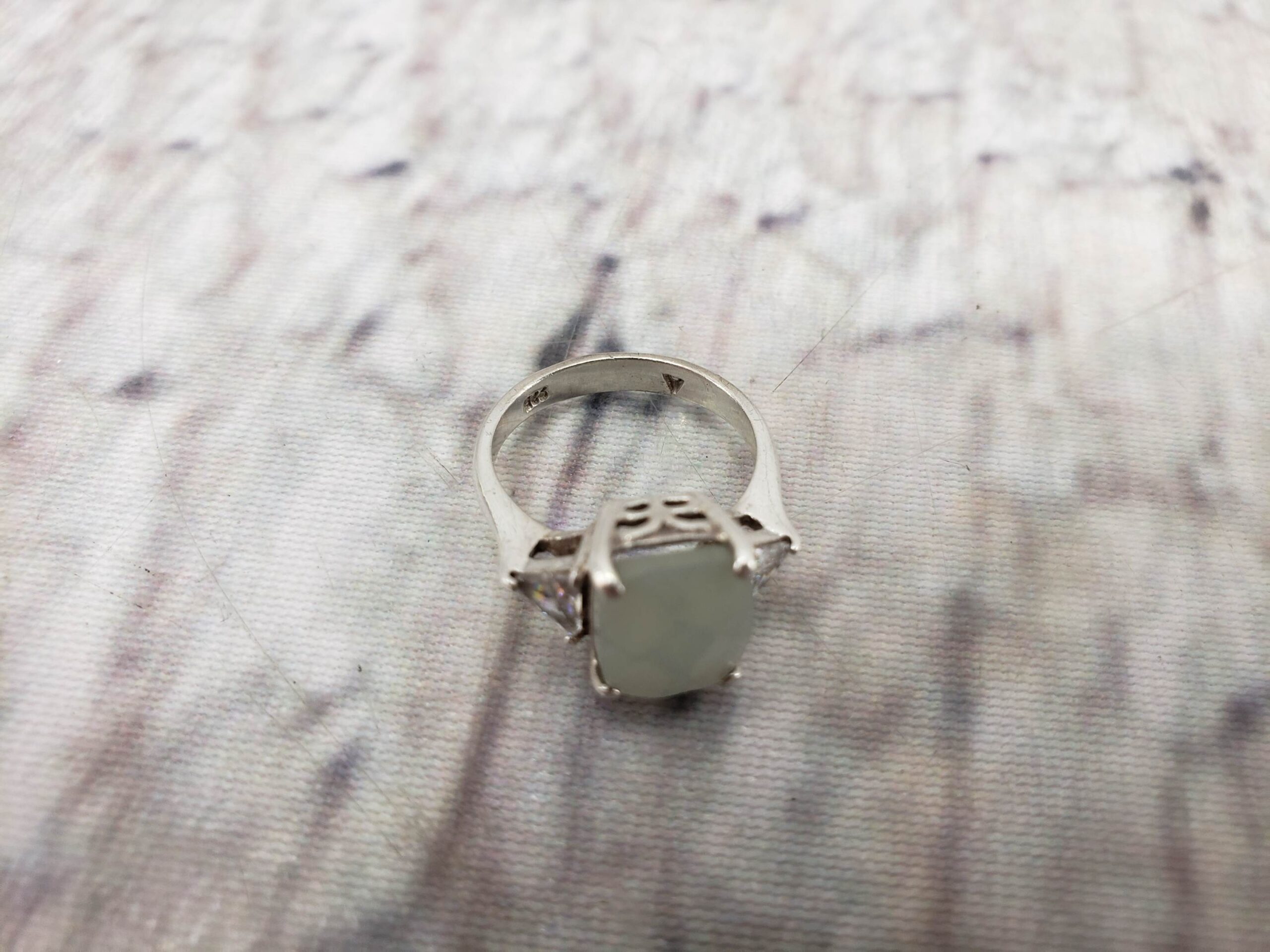 Ring SS Women Sz 5 1.82DWT .925 Sterling Silver, Vintage Jadite Ring CZ