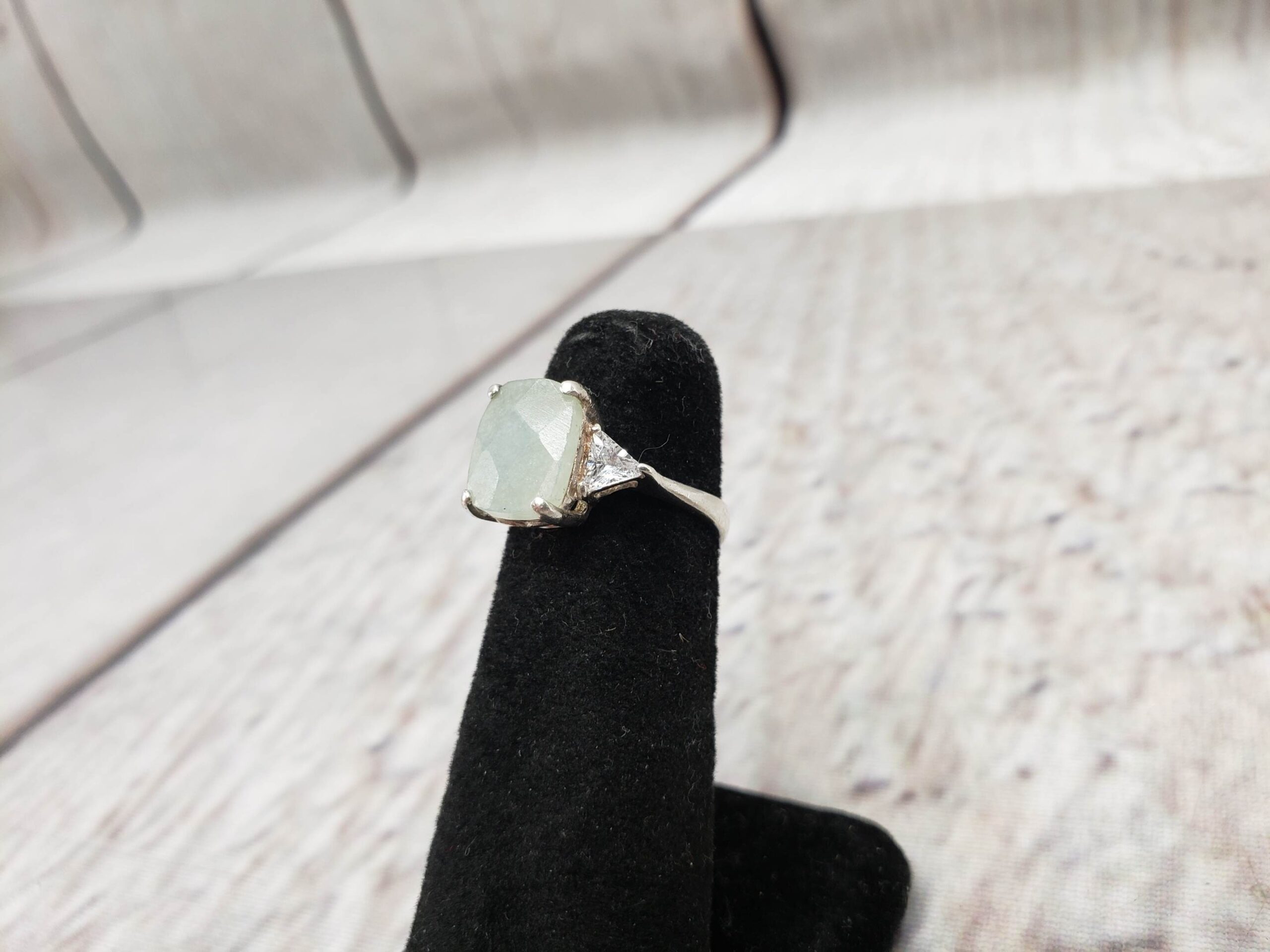 Ring SS Women Sz 5 1.82DWT .925 Sterling Silver, Vintage Jadite Ring CZ