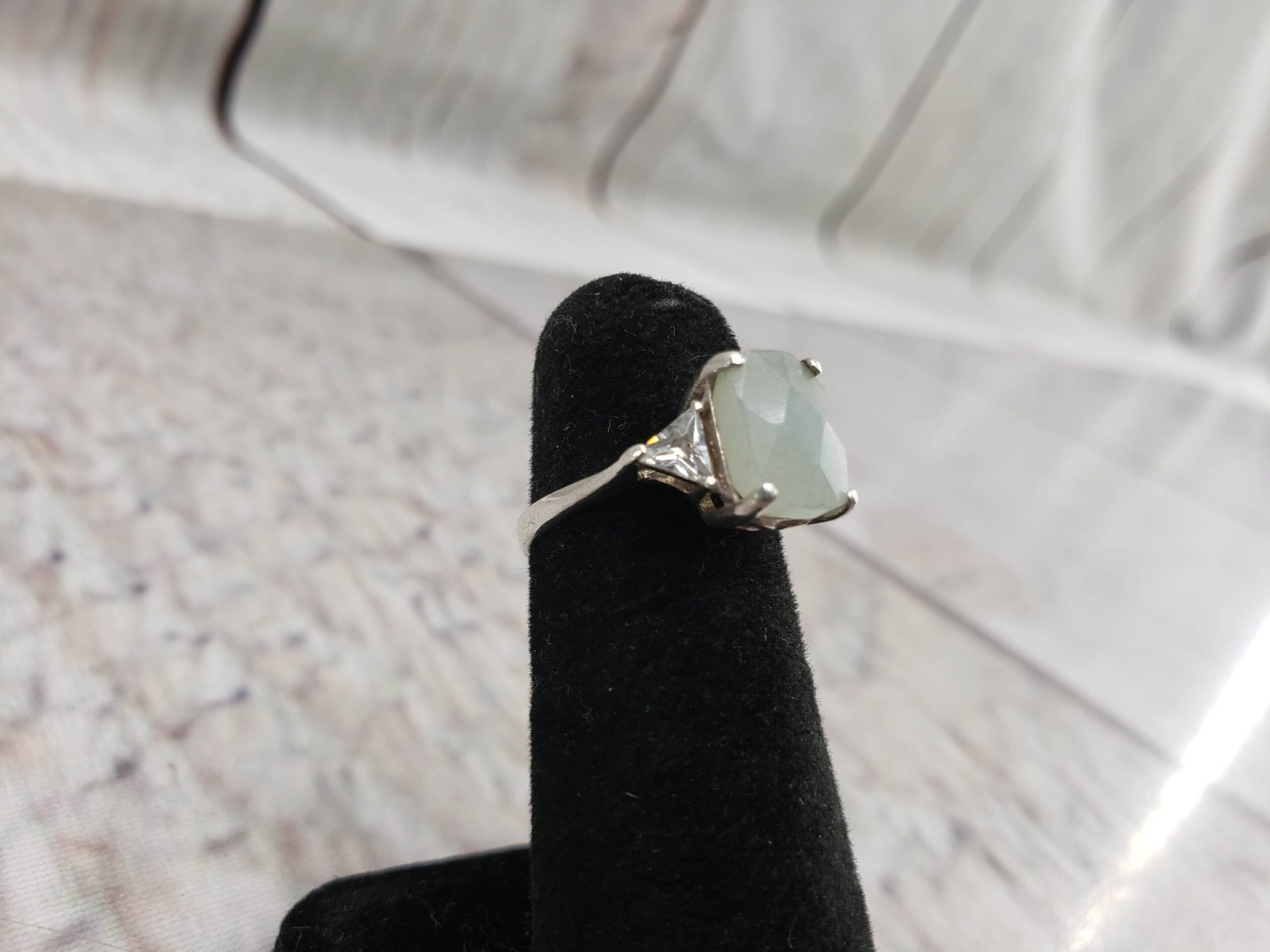 Ring SS Women Sz 5 1.82DWT .925 Sterling Silver, Vintage Jadite Ring CZ