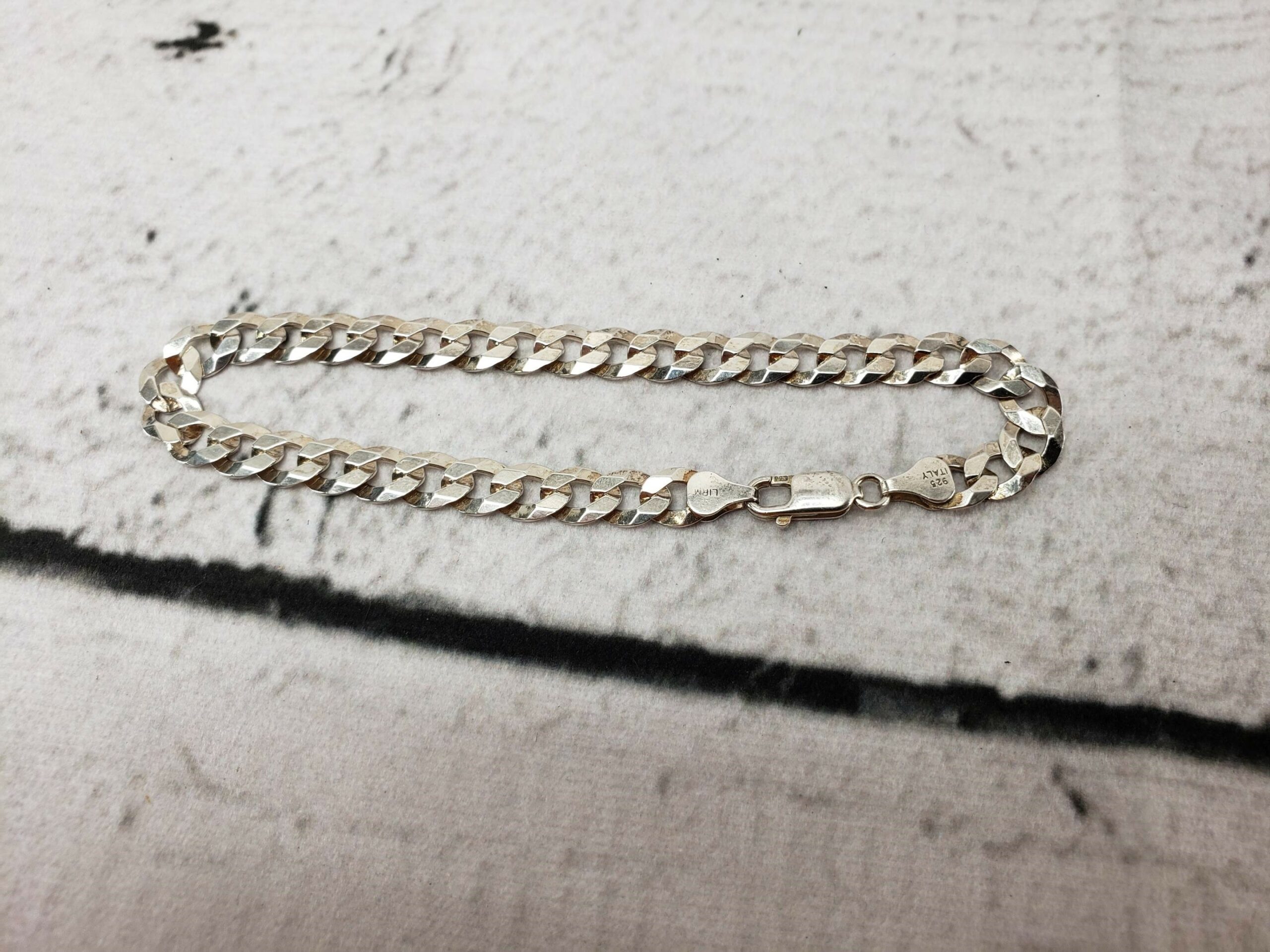 Bracelet SS Unisex 9″ Flat Curb Chain, 9g .925 Sterling Silver