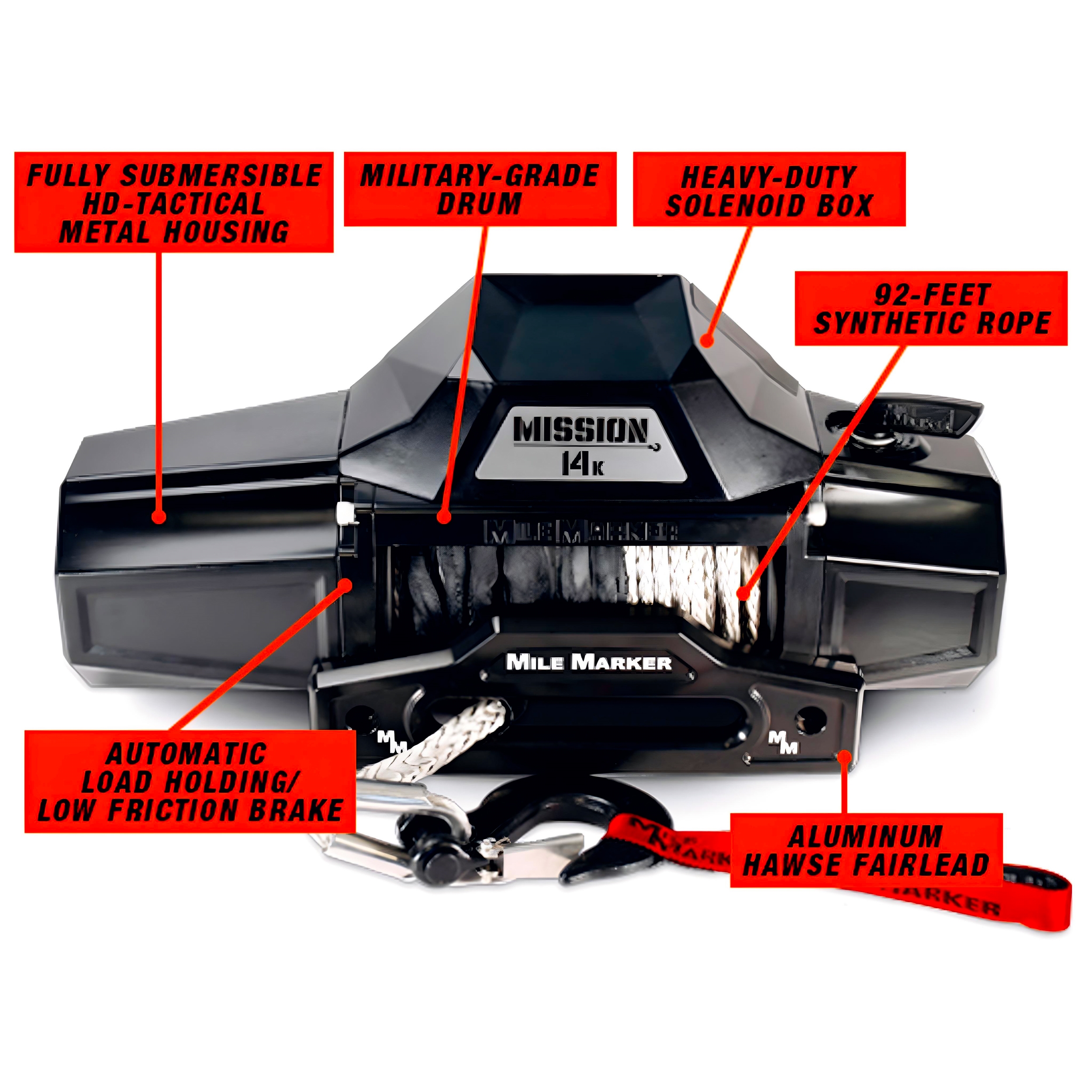 Mile Marker 14K MISSION RECOVERY WINCH WITH SYNTHETIC ROPE 78-53254WR