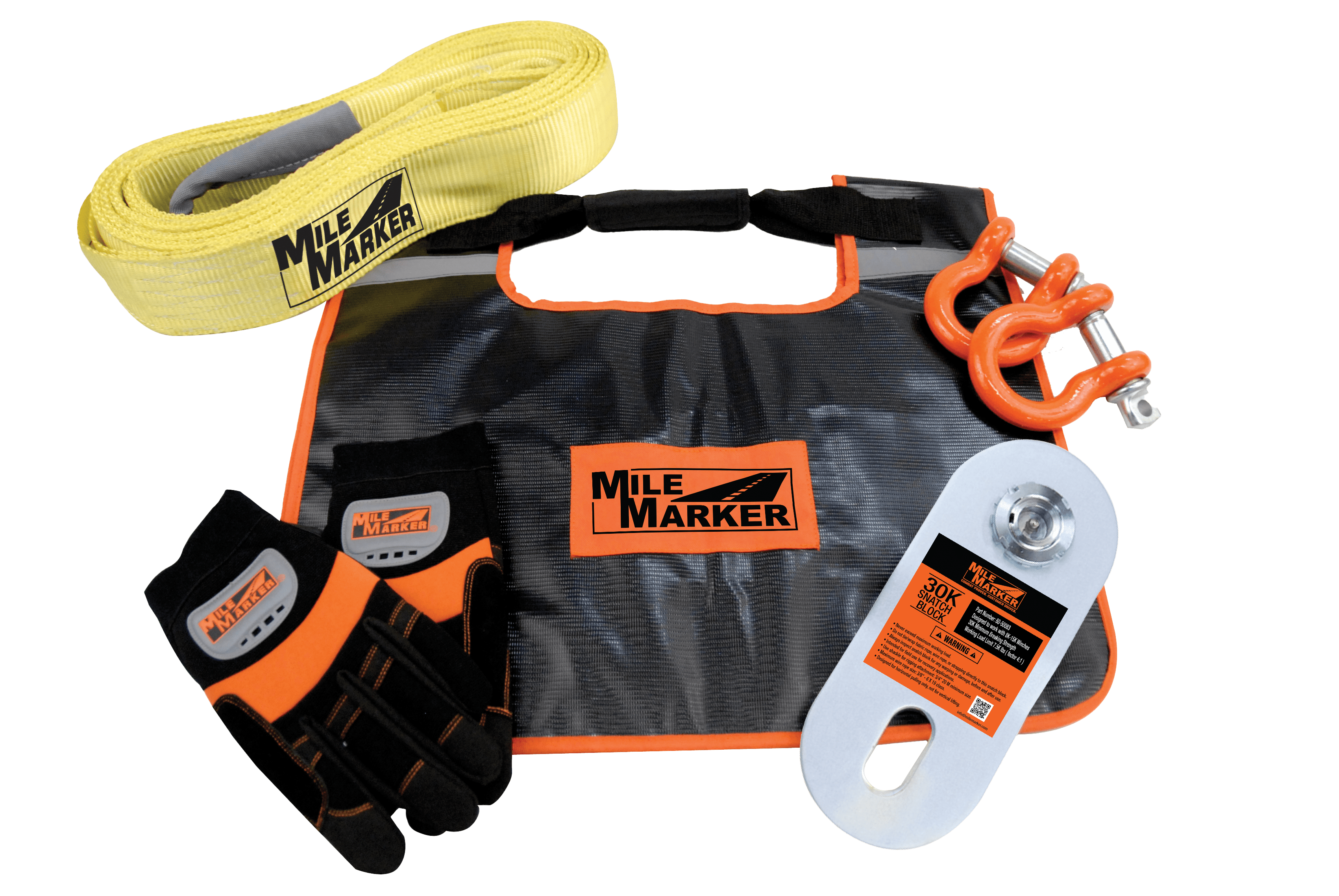 Mile Marker 10K RECOVERY KIT INCLUDES 15FT STRAP, SNATCH BLOCK, SHACKLES, DAMPENER, GLOVES 19-00100