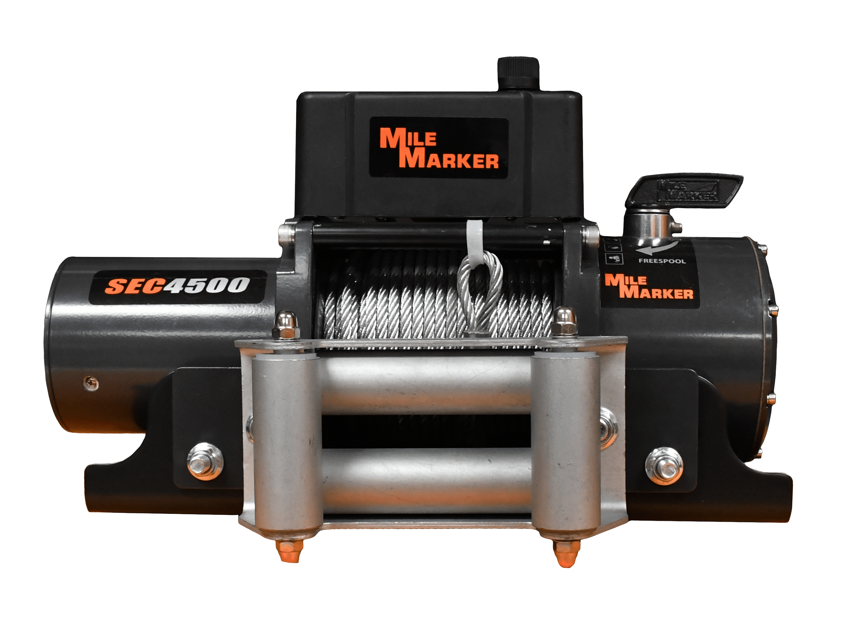 Mile Marker 4.5K SEC4500 GENERAL PURPOSE WINCH WITH STEEL CABLE AND MOUNTING PLATE 76-50115BW