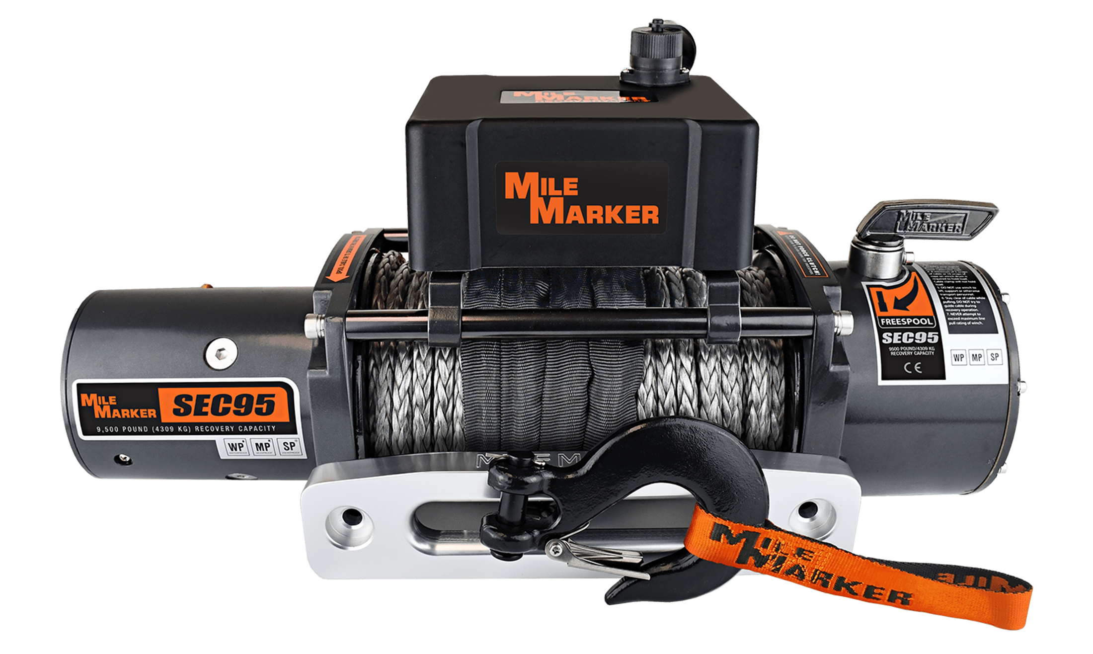 Mile Marker 9.5K SEC9.5 WATERPROOF RECOVERY WINCH WITH SYNTHETIC ROPE 76-53246BW
