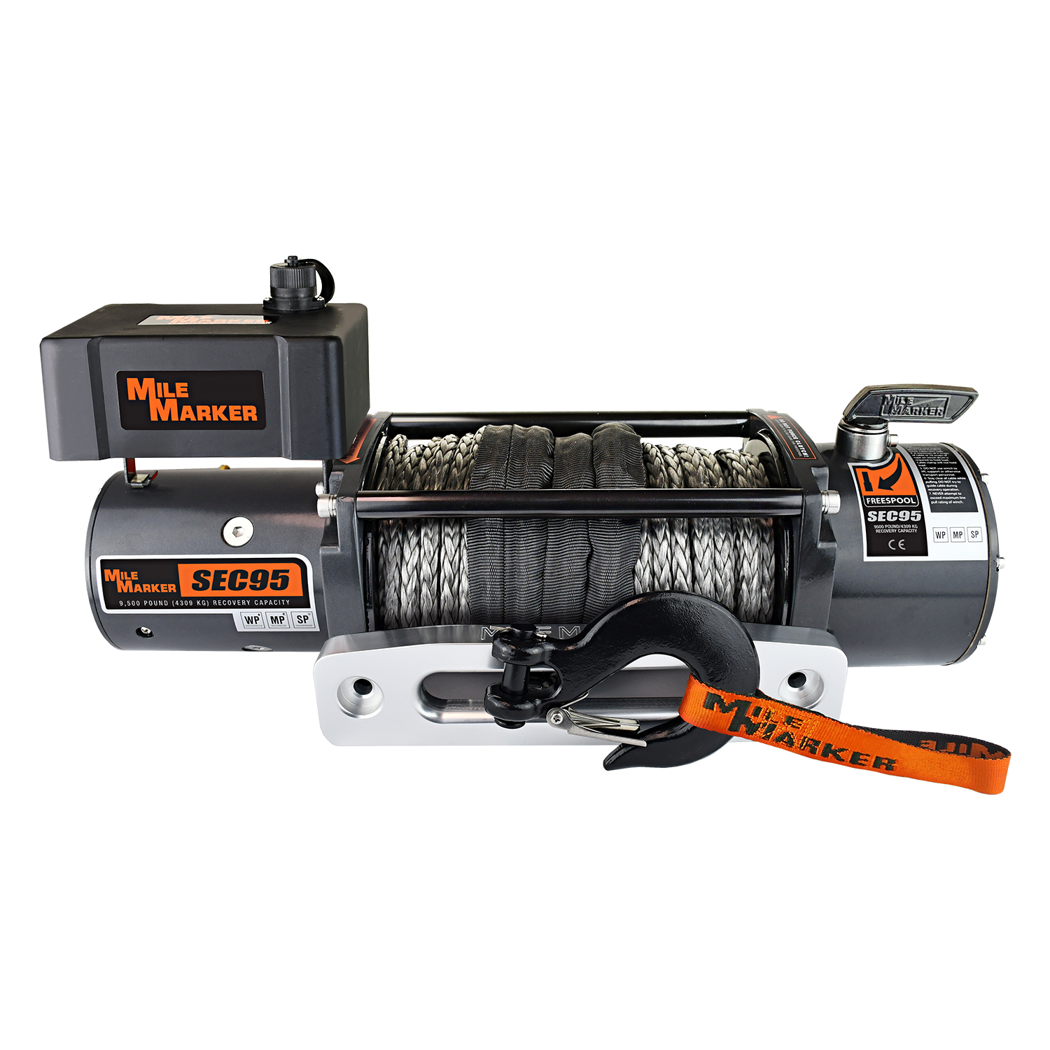 Mile Marker 9.5K SEC9.5 WATERPROOF RECOVERY WINCH WITH SYNTHETIC ROPE 76-53246BW