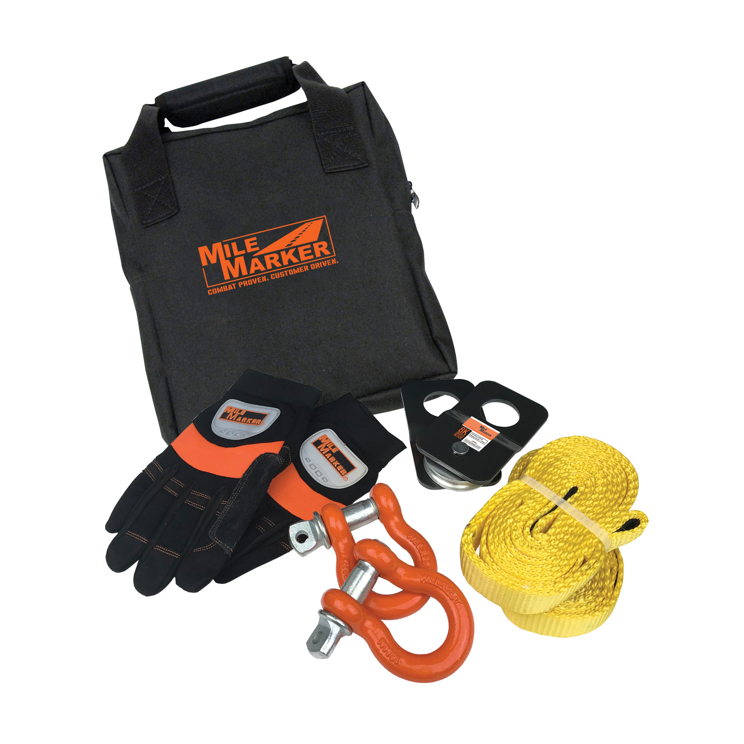 Mile Marker 4K RECOVERY KIT INCLUDES TWO 8FT STRAPS, SNATCH BLOCK, SHACKLES, GLOVES, BAG 19-00105