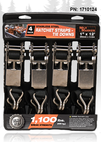 Mile Marker 1IN x 12ft Stainless Ratchet Strap (4-pack) 1710124
