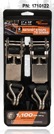 Mile Marker 1IN x 12ft Stainless Ratchet Strap (2-pack) 1710122