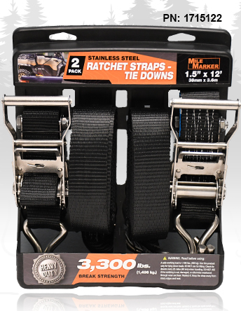 Mile Marker 1.5IN x 12ft Stainless Ratchet Strap (2-pack) 1715122