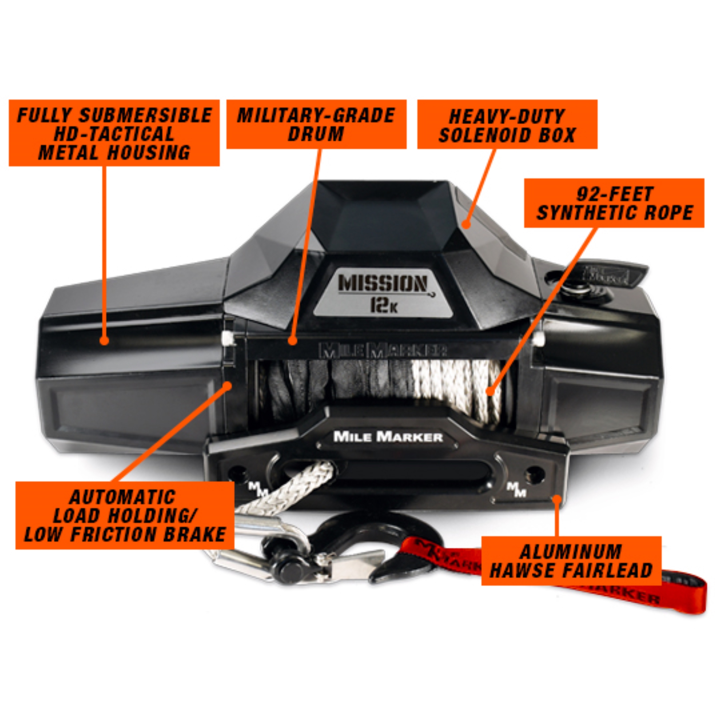 Mile Marker 12K MISSION RECOVERY WINCH WITH SYNTHETIC ROPE 78-53251WR