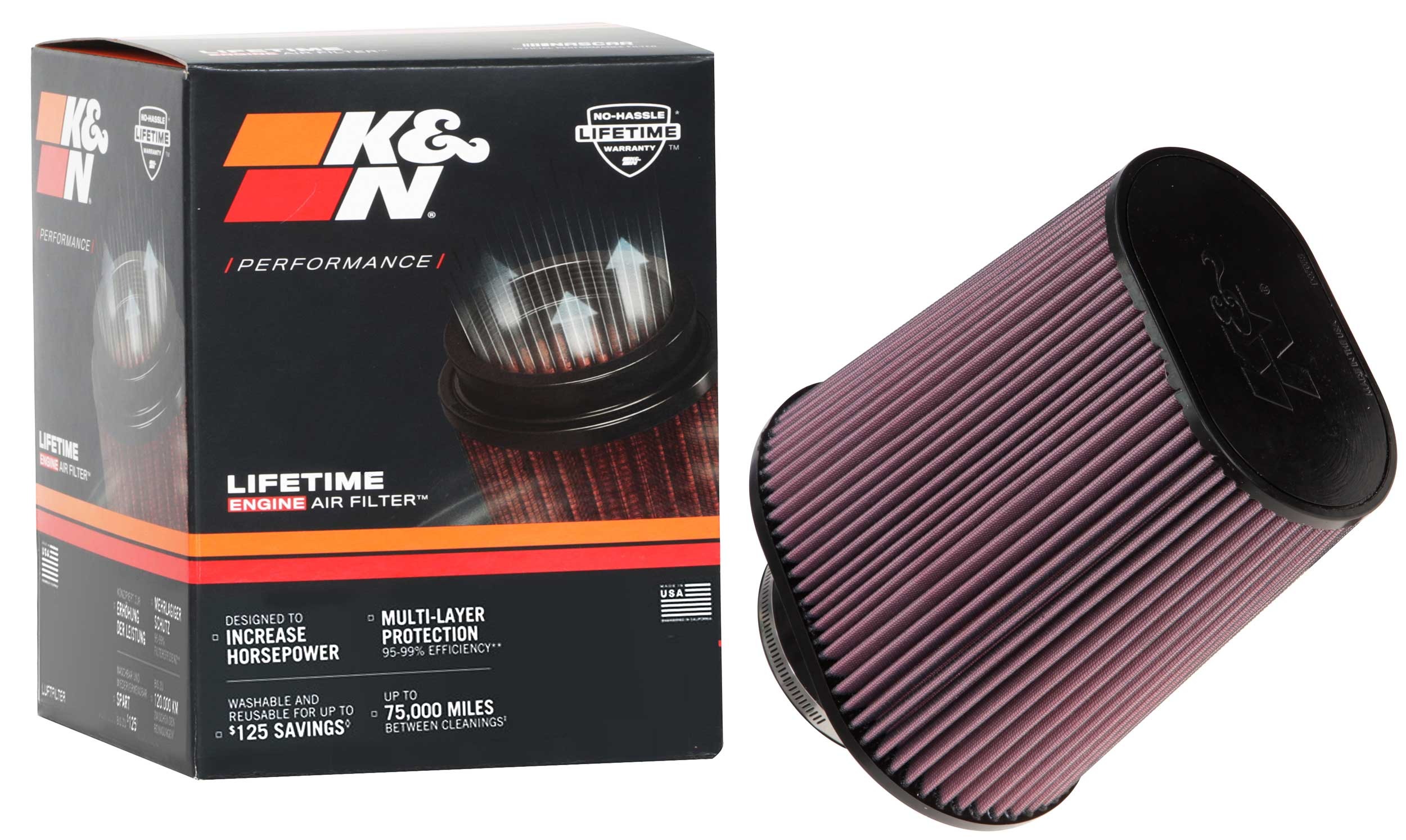 K&N Universal Clamp-On Air Filter RU-1024