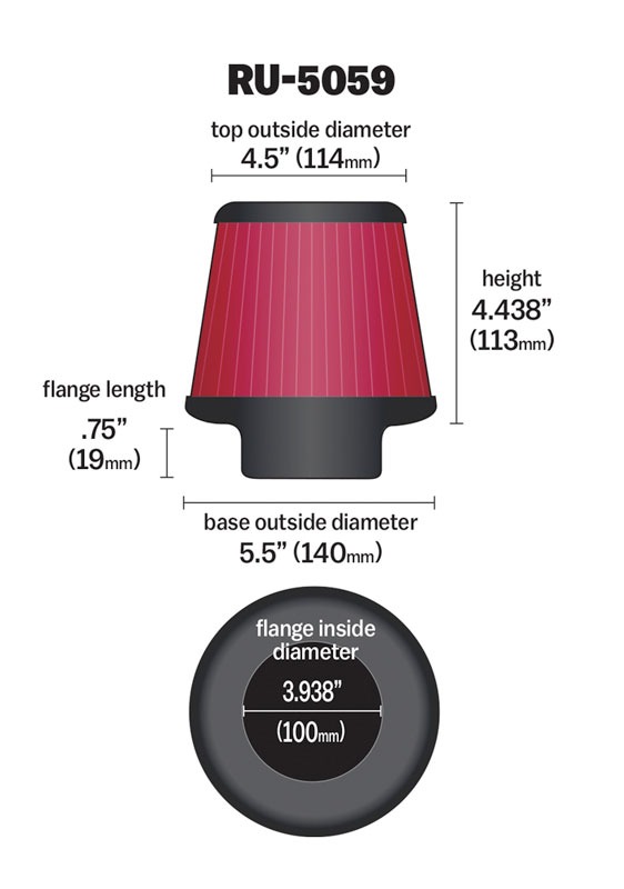 K&N Universal Clamp-On Air Filter RU-5059