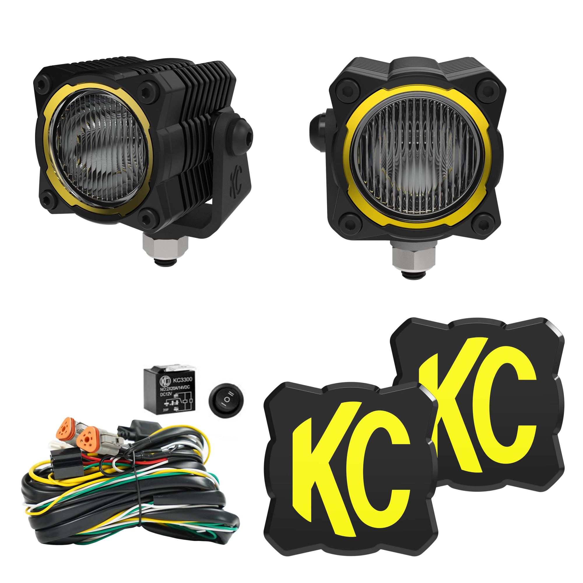 KC HiLiTES KC FLEX ERA 1 LED 2-Light Kit with Rear Ext Wiring Harness and Spread Beam Ptrn 520