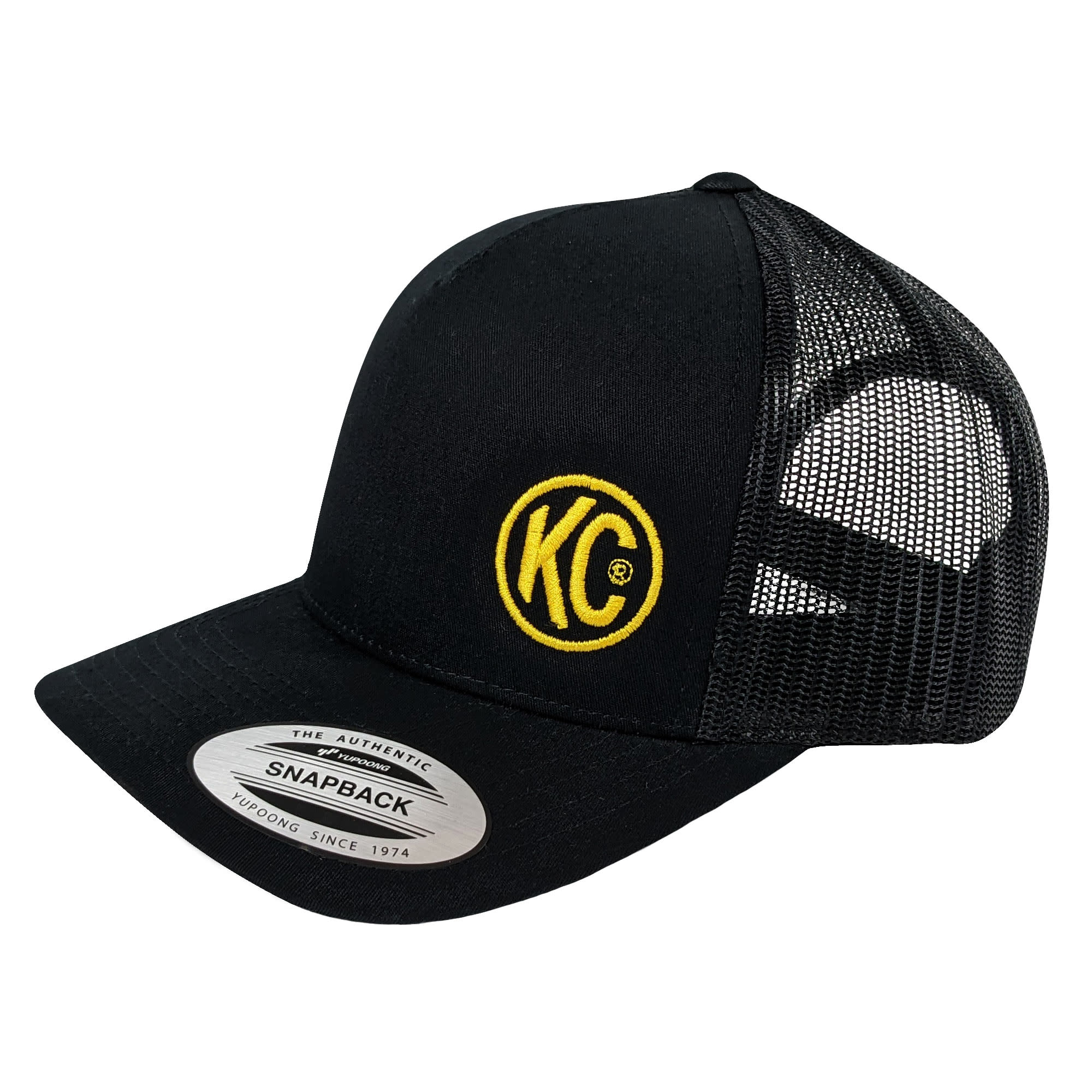 KC HiLiTES KC Hat Curved Trucker Black KC Logo Yellow One Size Fits Most 70213