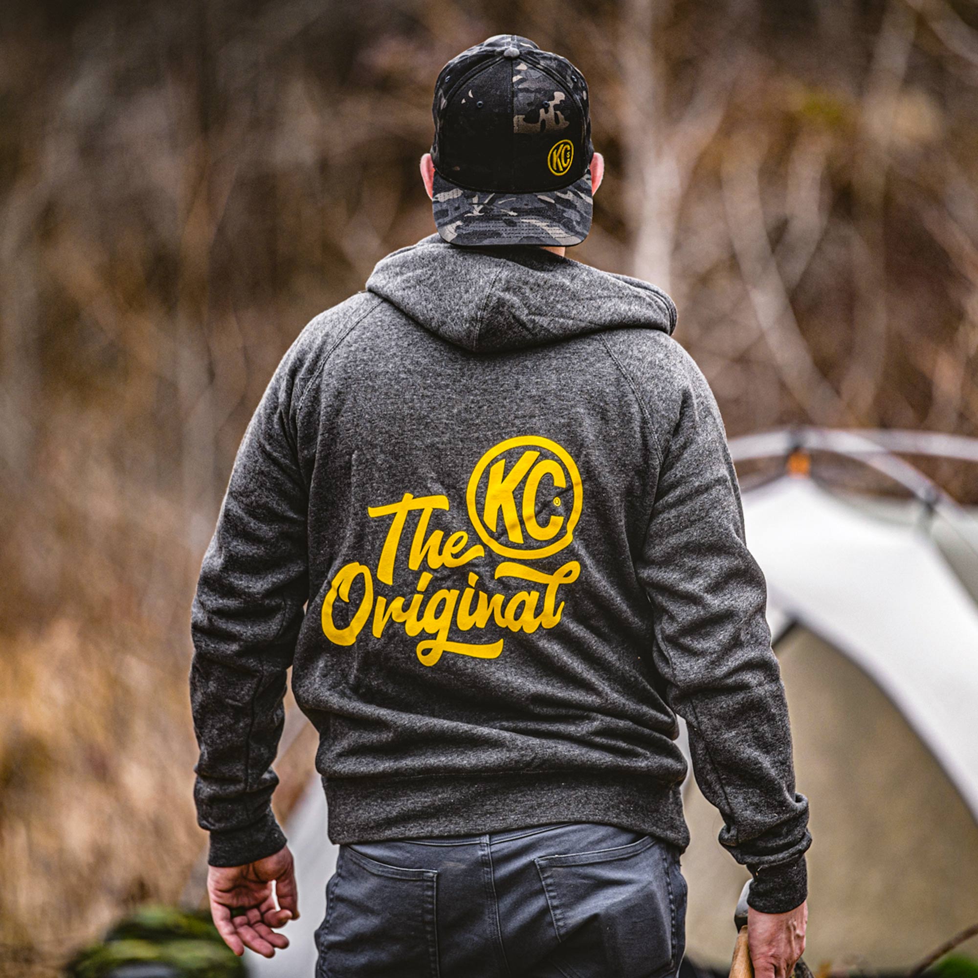 KC HiLiTES KC Hoodie Zip-Up Racer Logo Front Original Logo Back Heather Gray Medium 70308