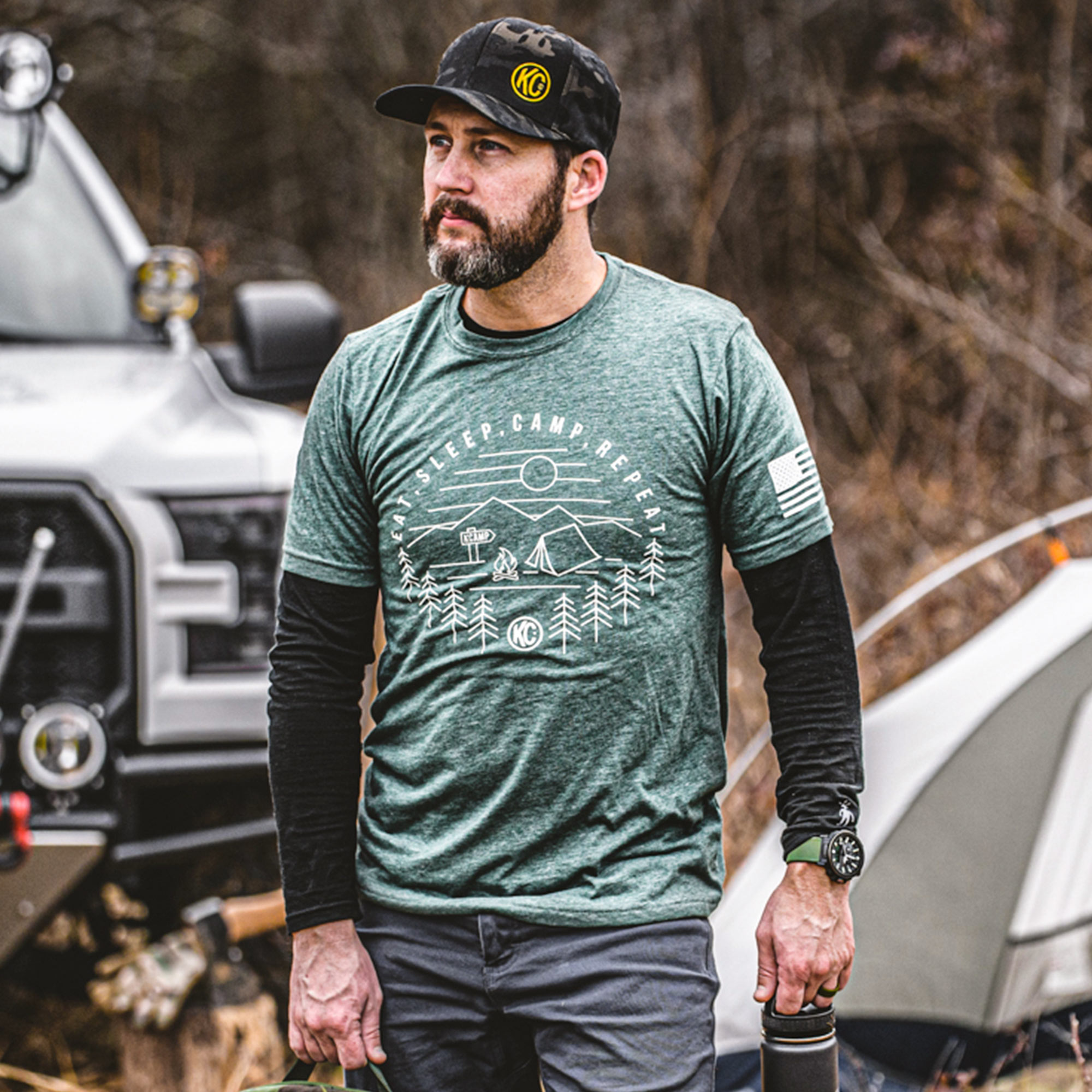 KC HiLiTES KC T-Shirt KC Eat Sleep Camp Repeat Graphic Pine Green X-Large 70586