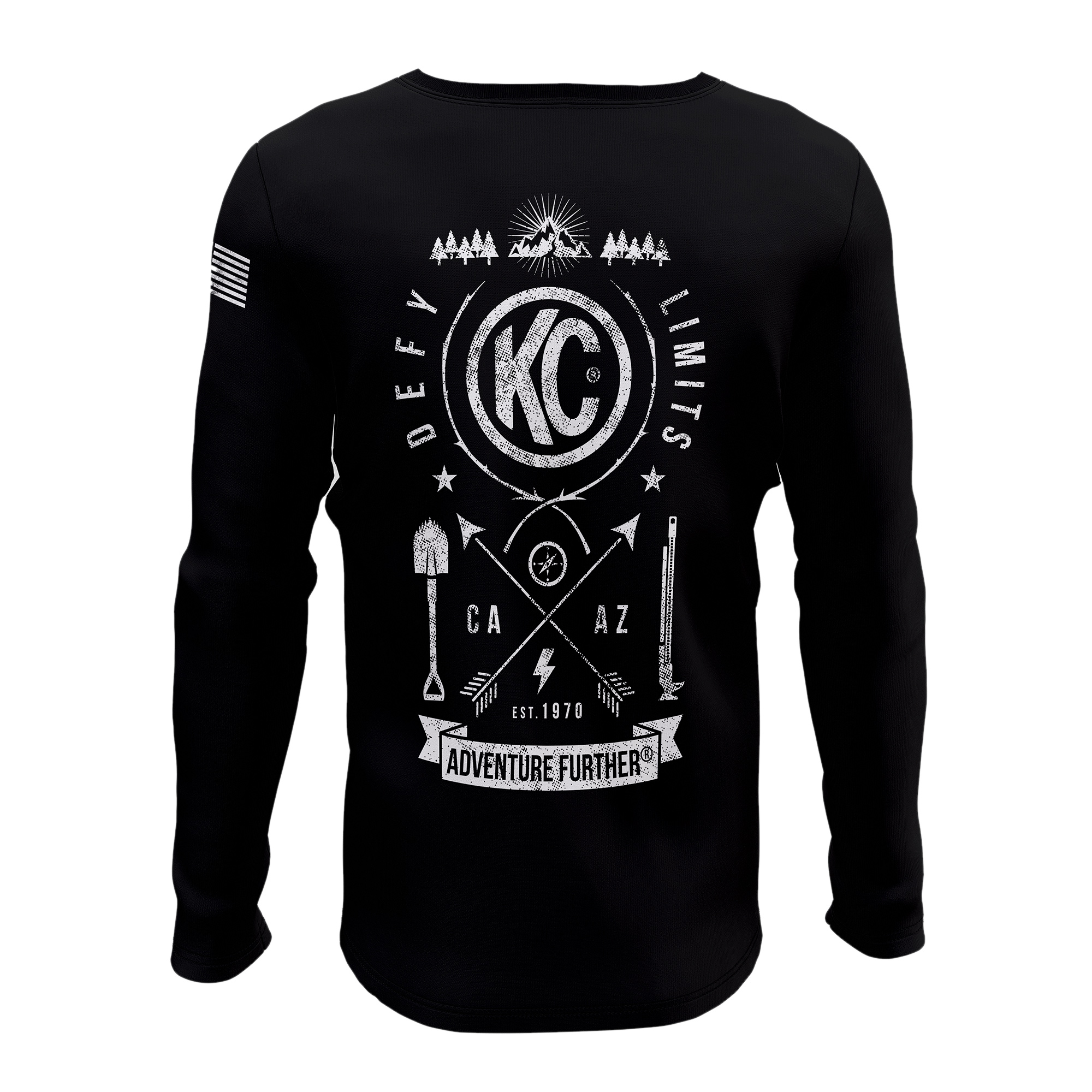 KC HiLiTES KC T-Shirt Long Sleeve Trailblazer Defy Limits Camping Graphic Black Medium 70591