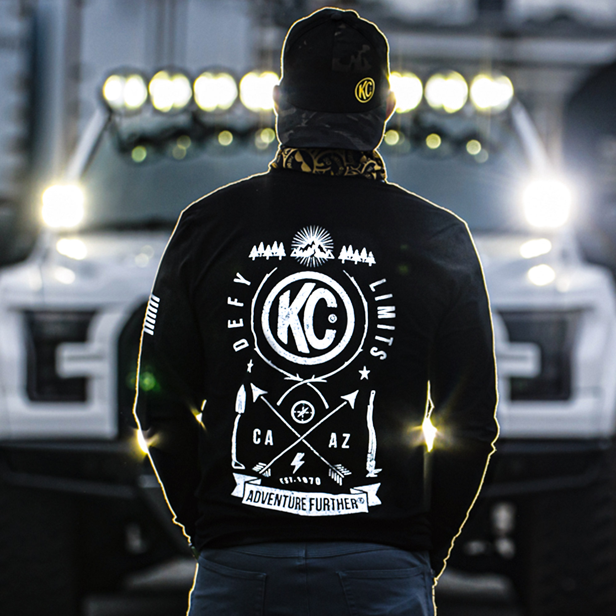 KC HiLiTES KC T-Shirt Long Sleeve Trailblazer Defy Limits Camping Graphic Black Large 70592