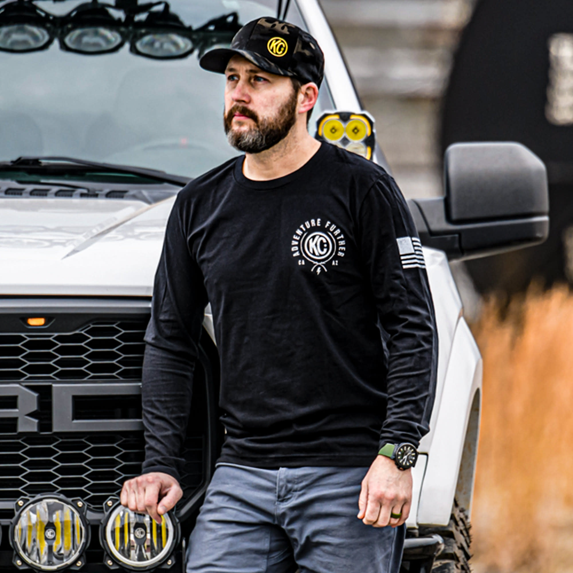 KC HiLiTES KC T-Shirt Long Sleeve Trailblazer Defy Limits Camping Graphic Black X-Large 70593