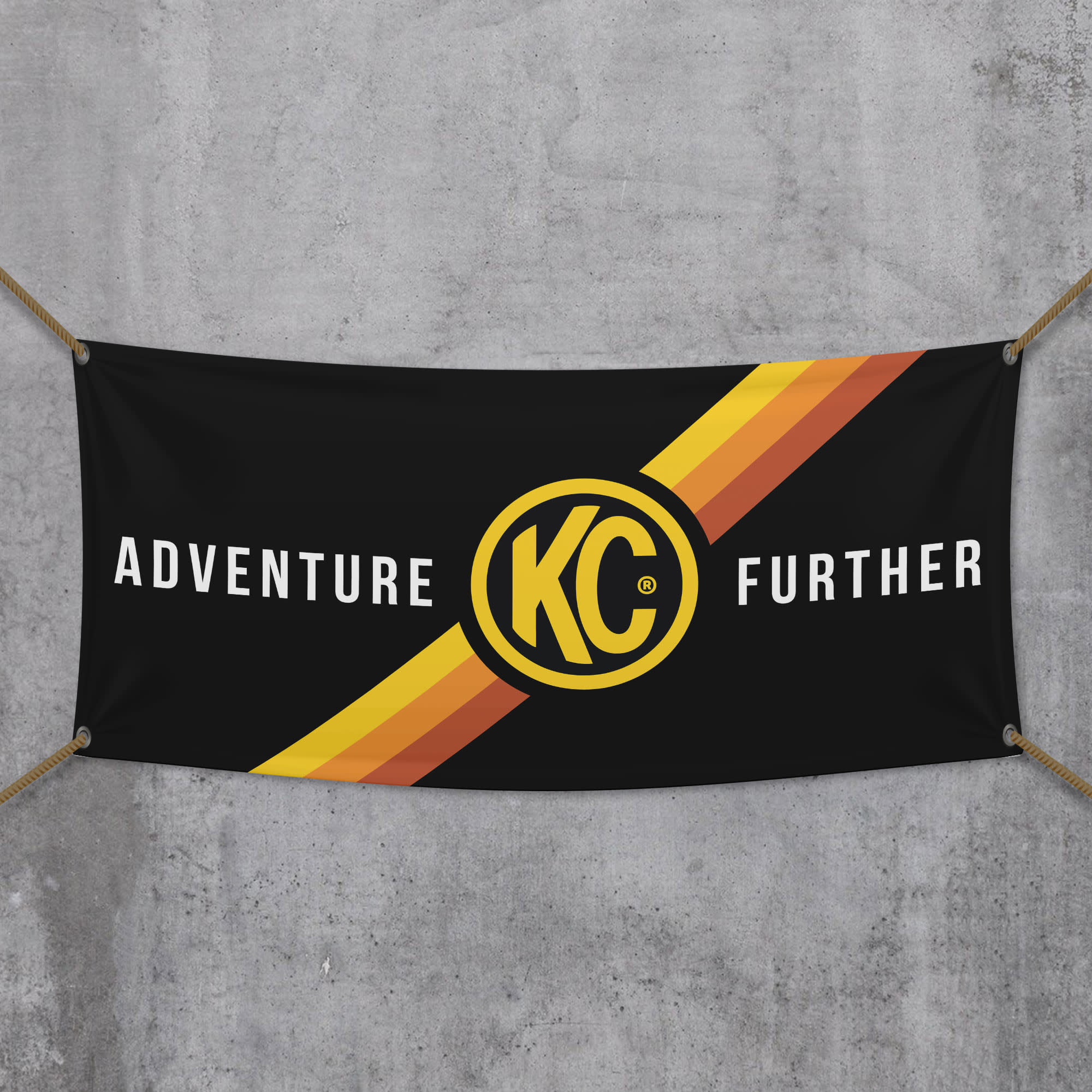 KC HiLiTES KC Banner 36x72 Adventure Further Logo Black Yellow 99021