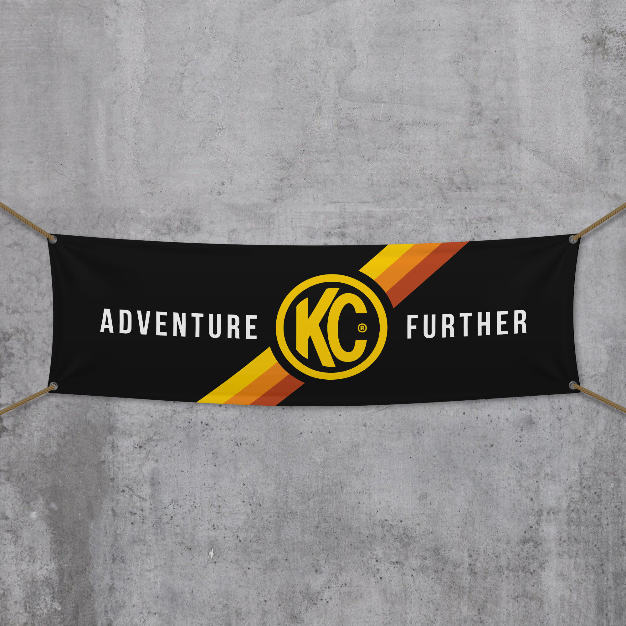 KC HiLiTES KC Banner 18X60 Adventure Further Logo Black Yellow 9902