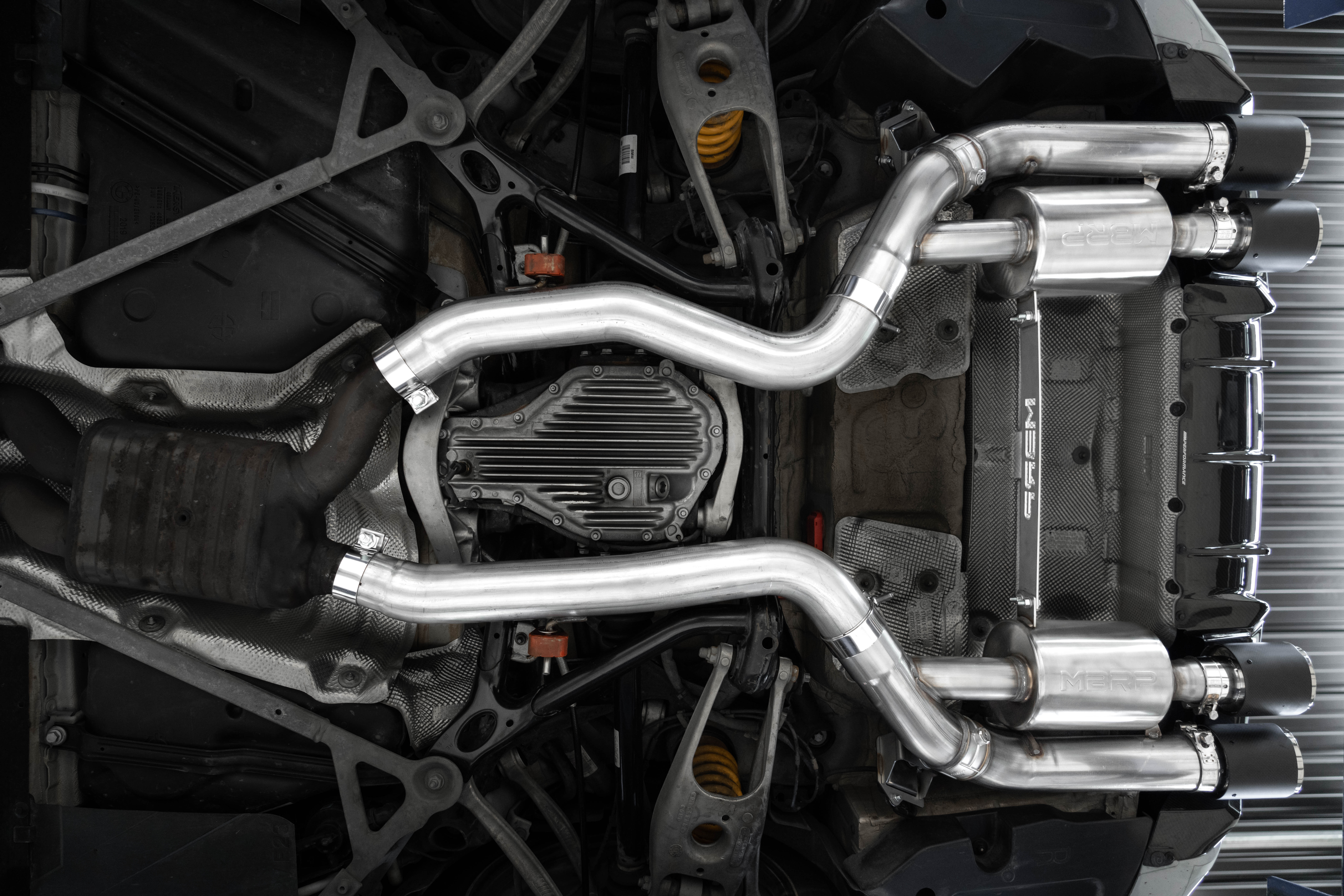 MBRP Exhaust 3in. Resonator-Back. Dual Rear Quad Outlet. T304. CF. Active S45023CF