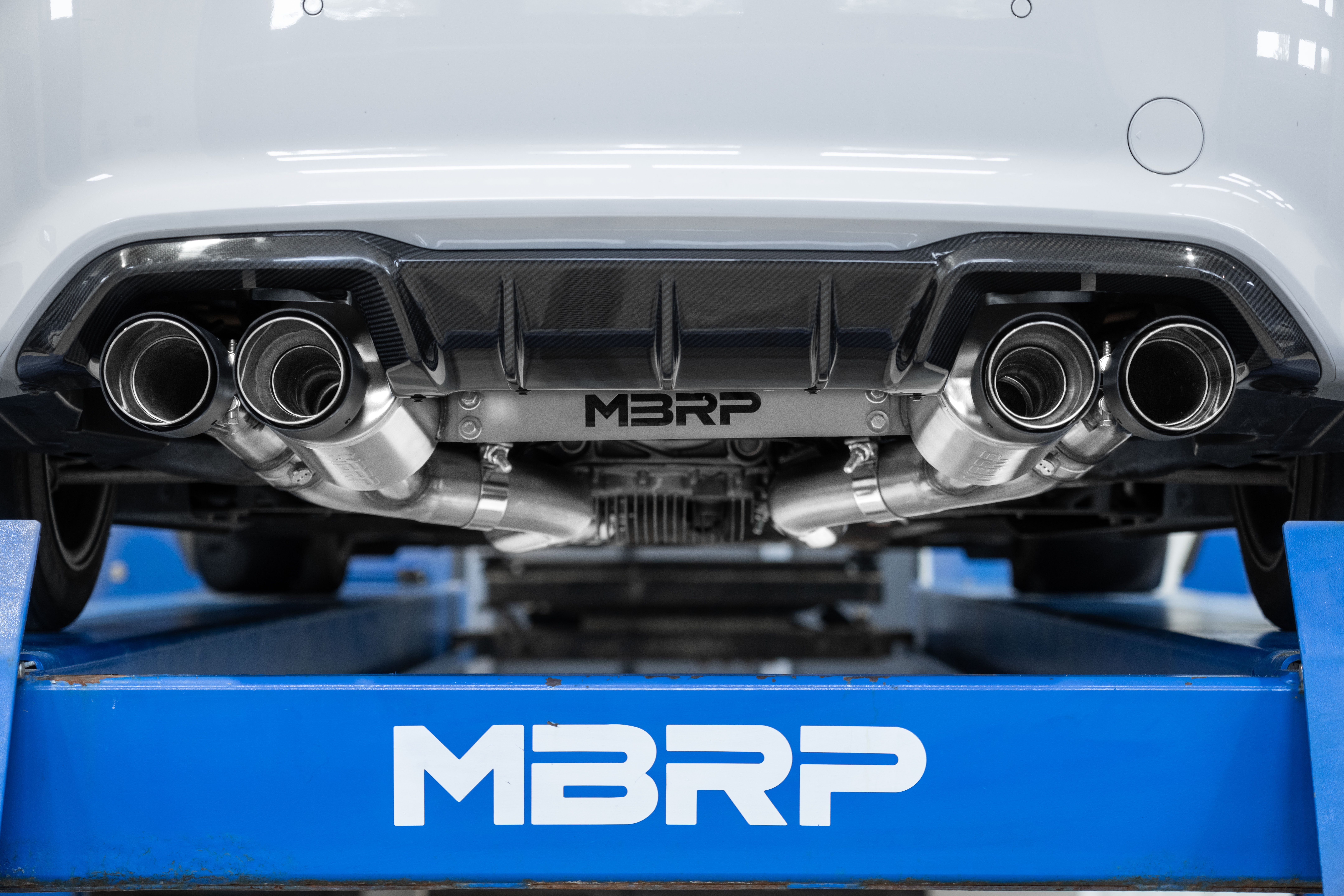 MBRP Exhaust 3in. Resonator-Back. Dual Rear Quad Outlet. T304. CF. Active S45023CF