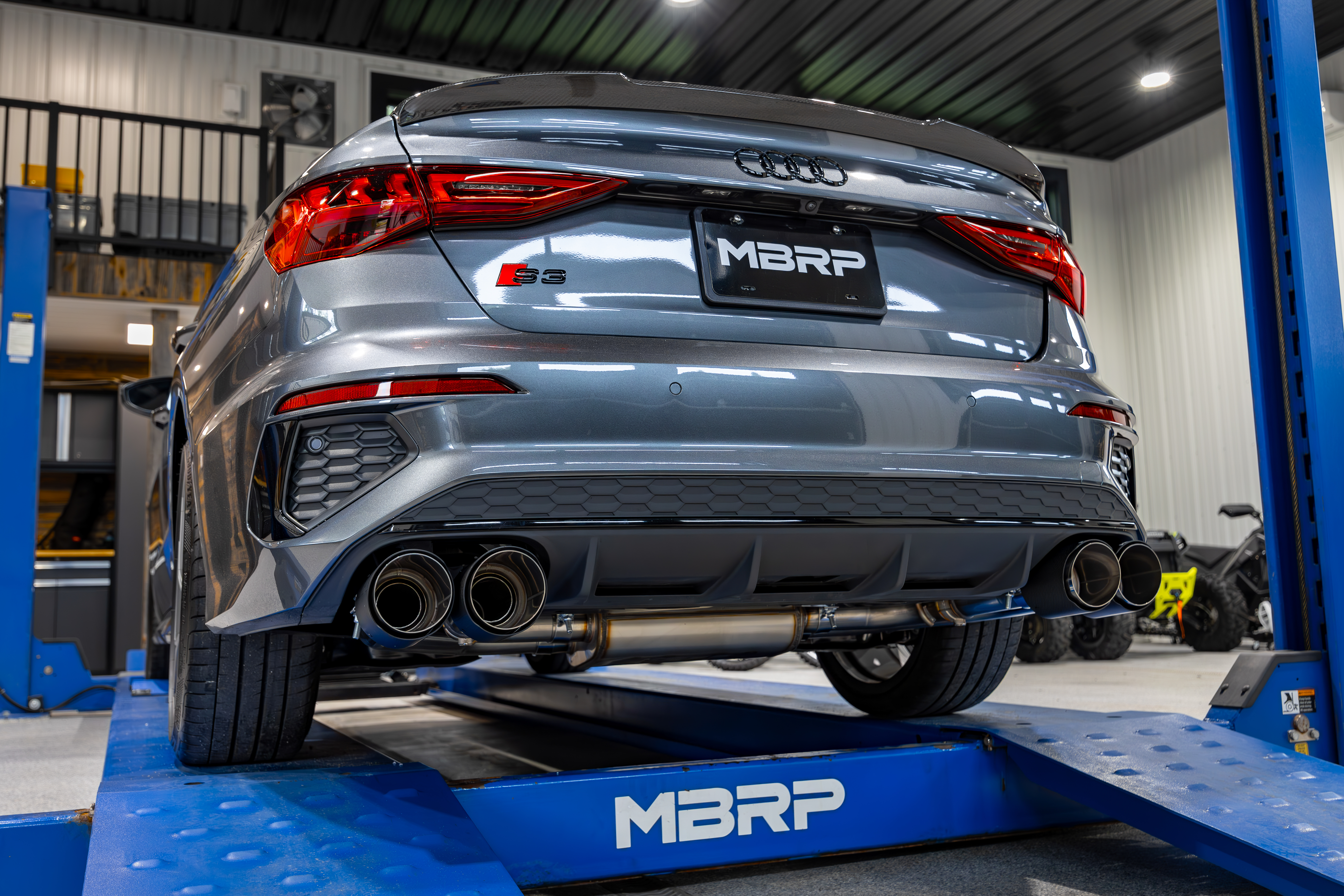 MBRP Exhaust MBRP 3in. Cat-Back, 2.5in. Quad Split Rear Exit, T304, CF Tips, Active. S46193CF
