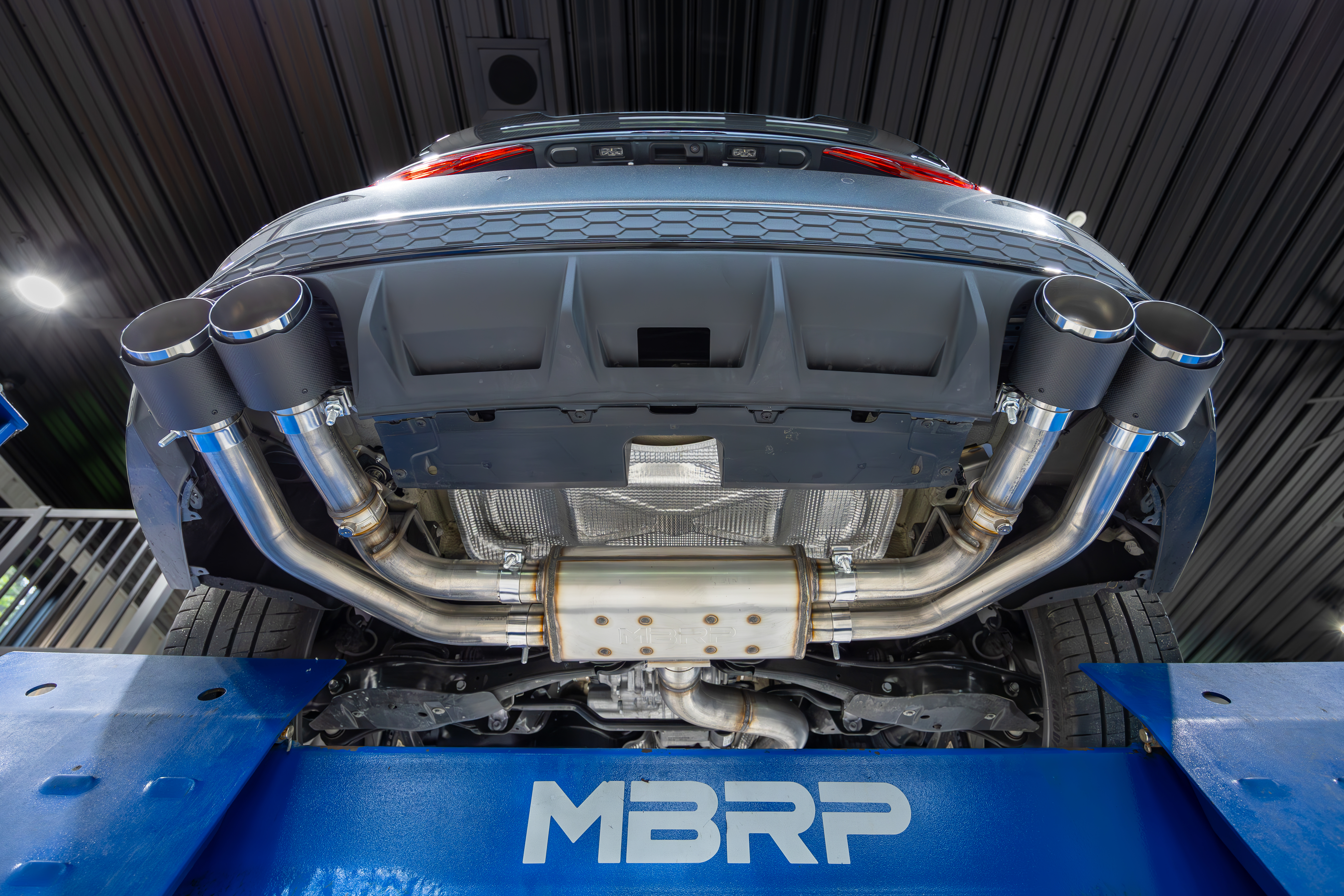 MBRP Exhaust MBRP 3in. Cat-Back, 2.5in. Quad Split Rear Exit, T304, CF Tips, Active. S46193CF