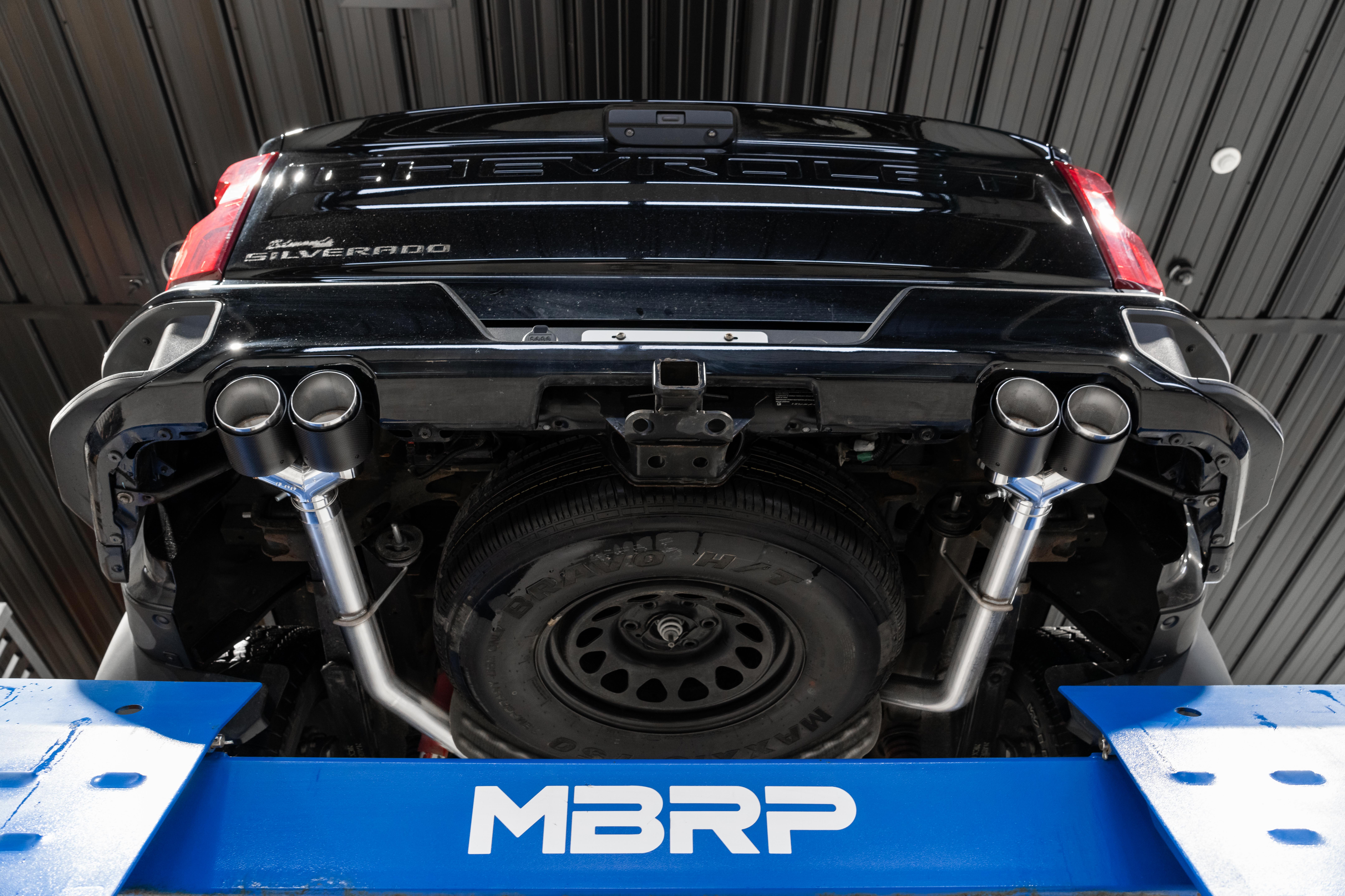 MBRP Exhaust 3in. Cat-Back. 2.5in. Dual Split Rear. T304. Quad CF Tips S50053CF