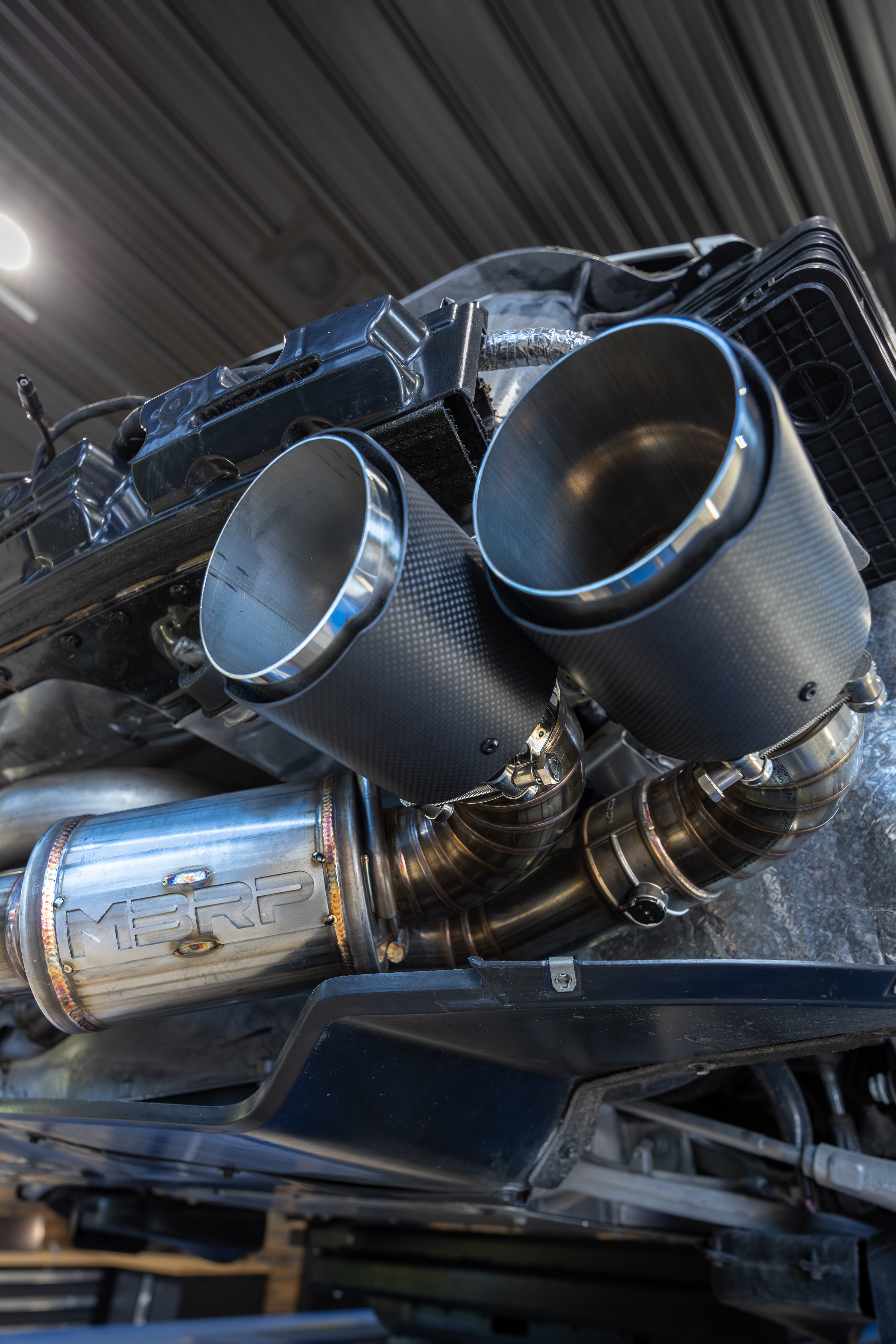 MBRP Exhaust MBRP 3in Cat-Back, Quad Split Rear Exit, Active, T304 with CF Tips. S70413CF